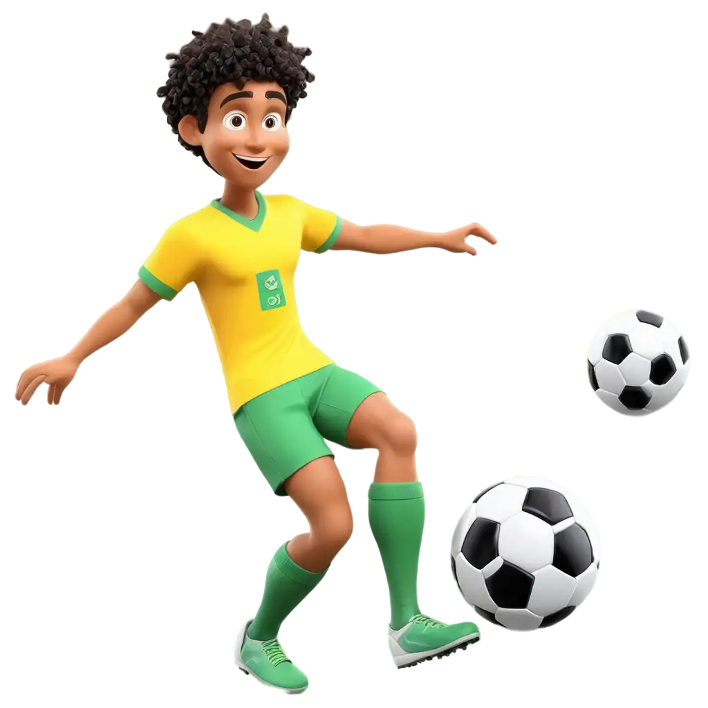 a brazilian footballer kick the football in world football championship match, 3d shape, colorfull