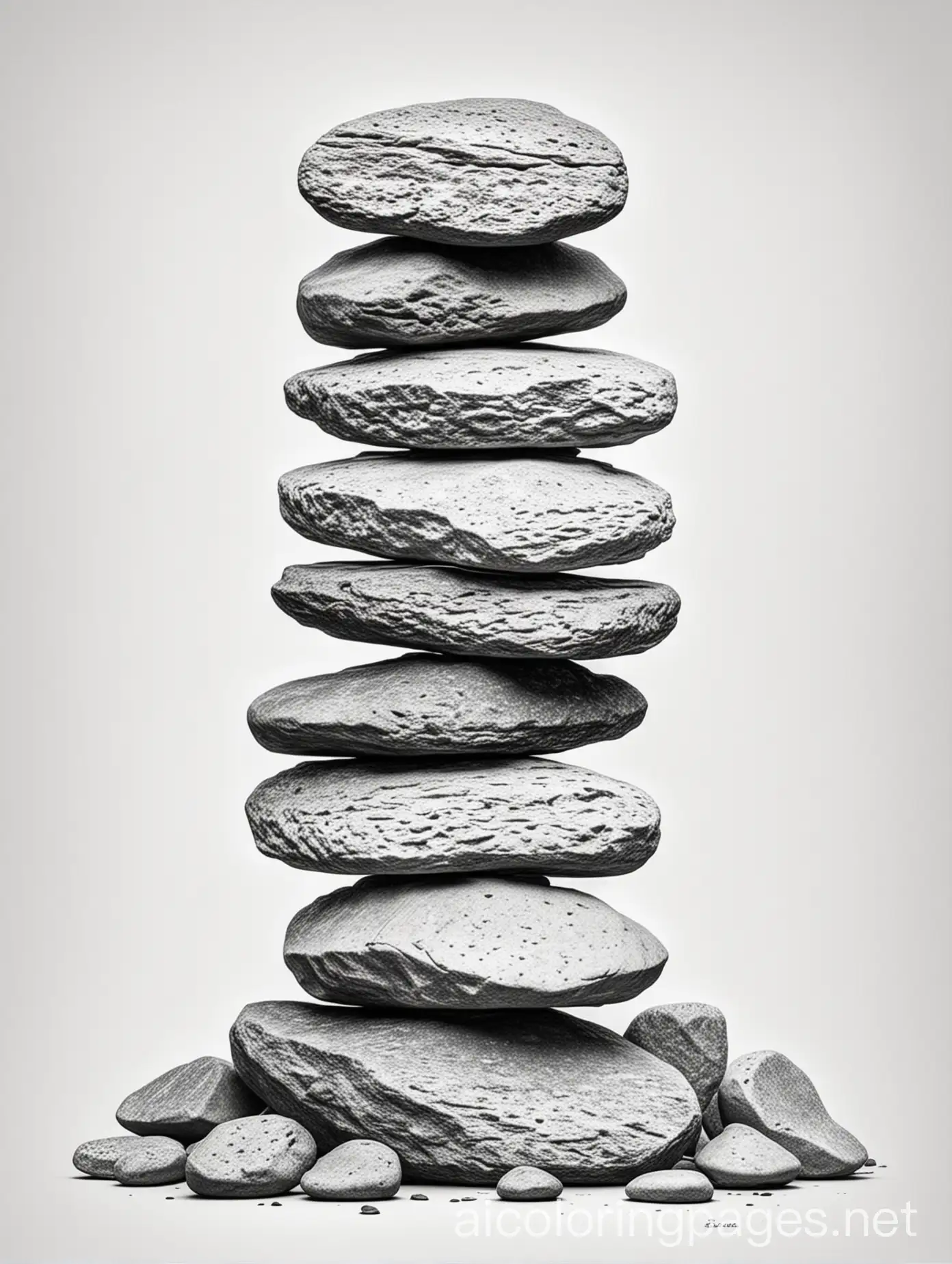 stacked stones trail marker, Coloring Page, black and white, line art, white background, Simplicity, Ample White Space. The background of the coloring page is plain white to make it easy for young children to color within the lines. The outlines of all the subjects are easy to distinguish, making it simple for kids to color without too much difficulty