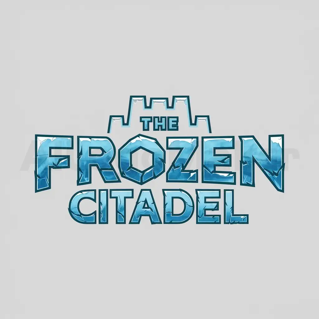 LOGO-Design-for-Frozen-Citadel-Crystal-Blue-Text-with-Ice-Fortress-Symbol