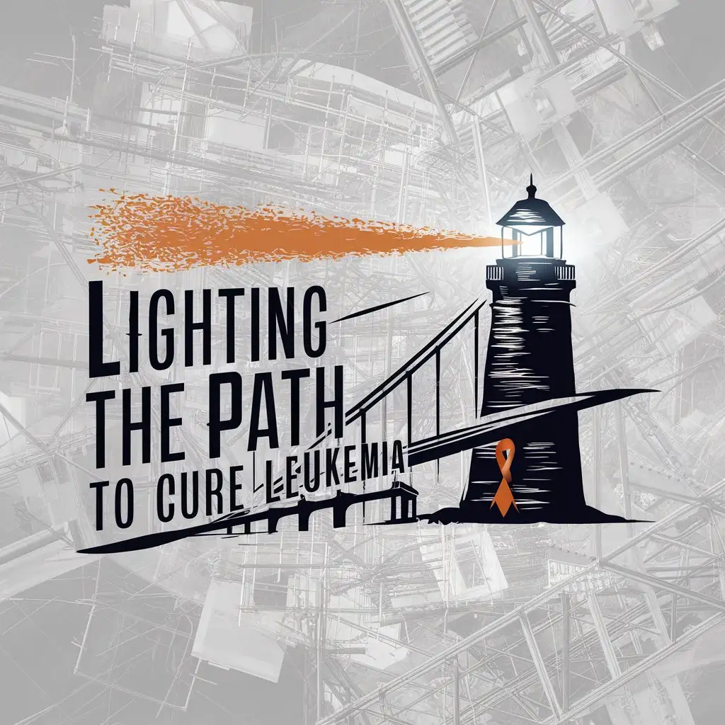 a logo design,with the text "Lighting the Path to Cure Leukemia", main symbol:Lighting the way over a Bridge with orange cancer ribbon,complex,clear background