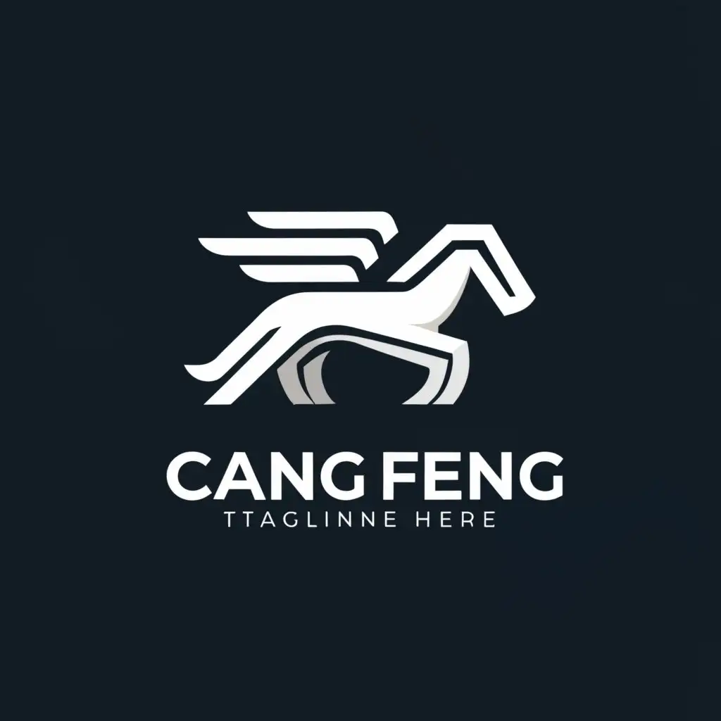 a logo design,with the text "Cang Feng", main symbol:Horse,Minimalistic,be used in Internet industry,clear background