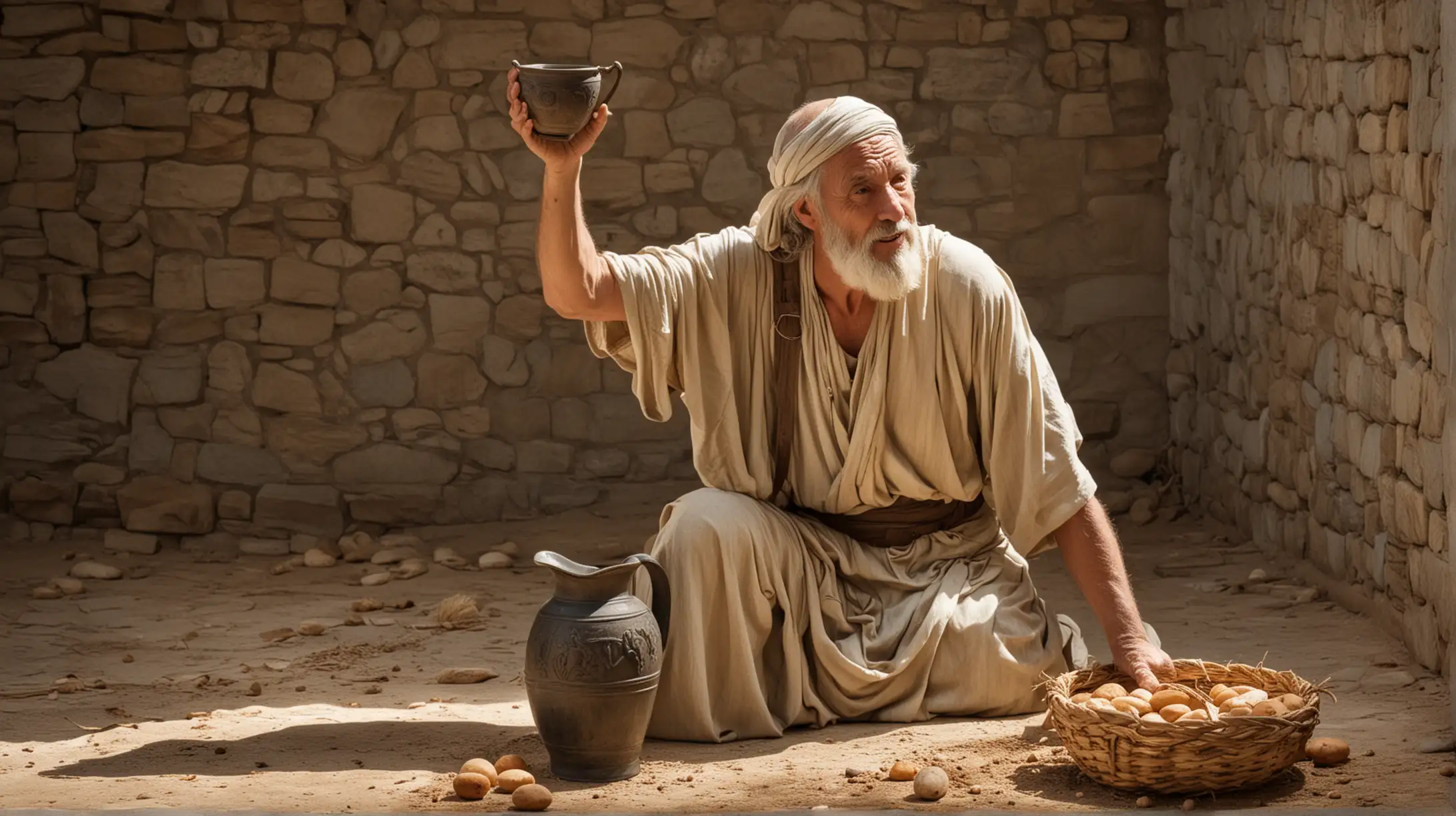 Ancient Sage Holding a Glowing Pitcher of Wisdom