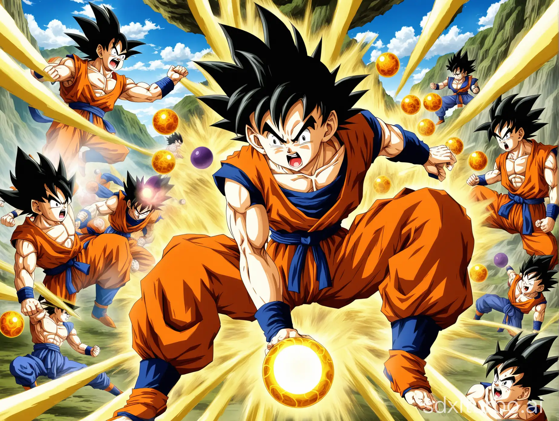 Son Goku from Seven Dragon Balls and Lus fighting