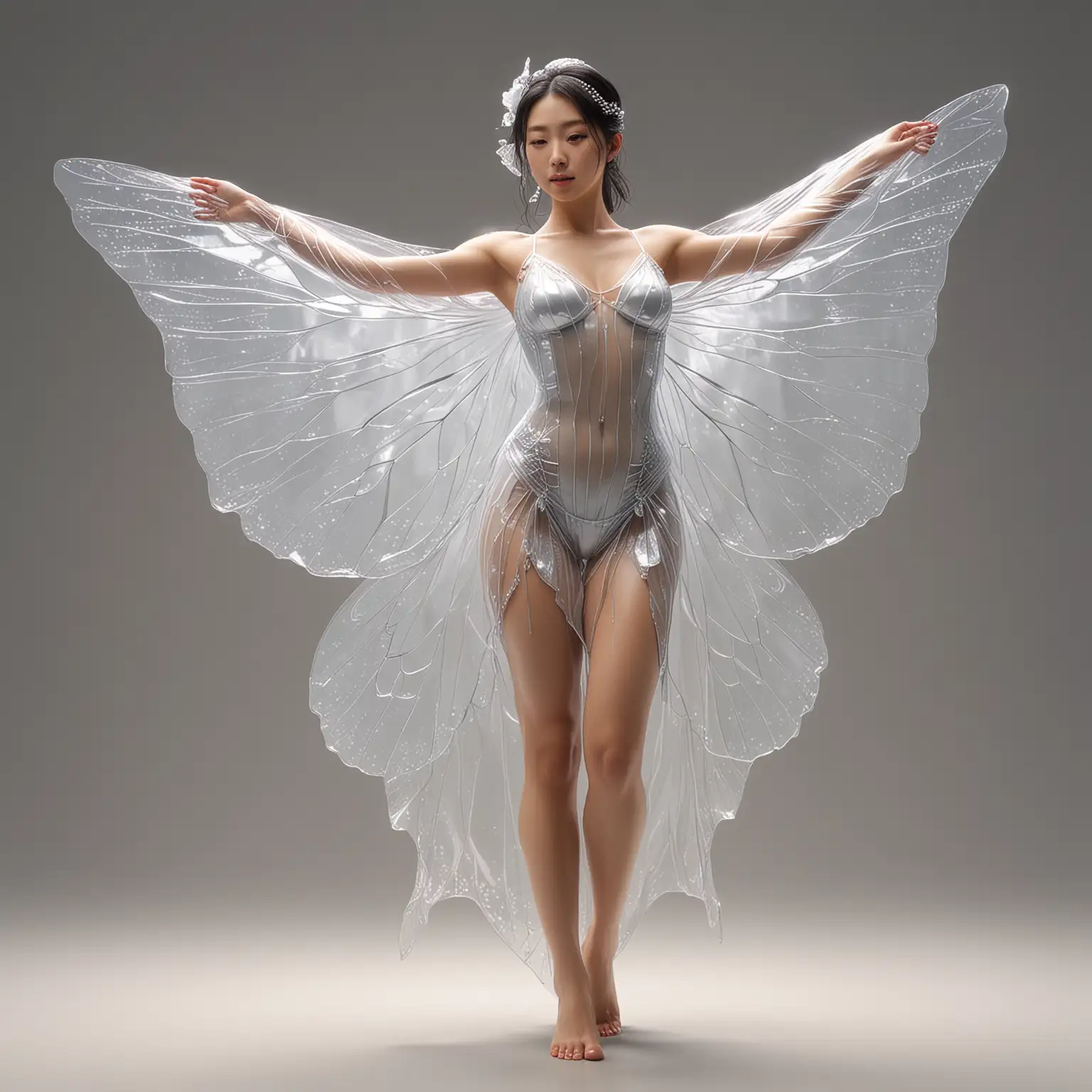 Realistic-Sculpture-of-a-Japanese-Woman-in-Sheer-Butterflylike-Clothing