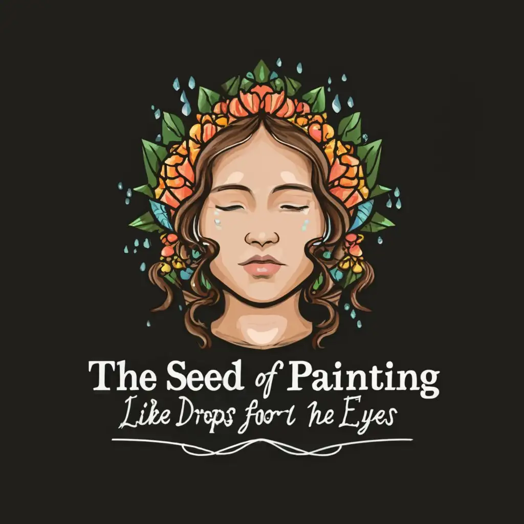 a logo design,with the text "the seed of painting, like drops for the eyes", main symbol:the face of a beautiful girl,Moderate,be used in Entertainment industry,clear background