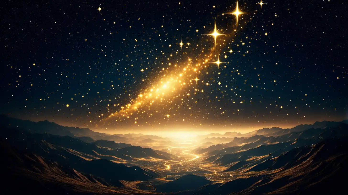 create an image that depicts starry sky with golden light effects