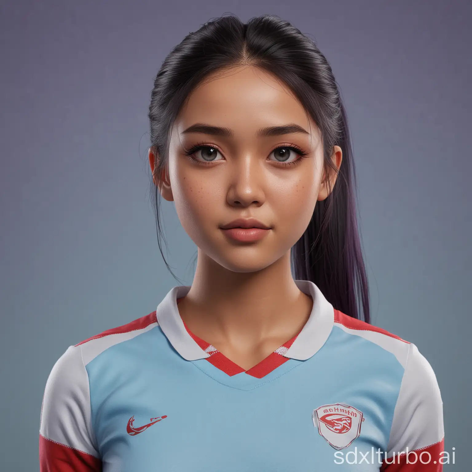 Realistic-3D-Animation-of-Indonesian-Woman-in-Sports-Jersey-with-Ponytail
