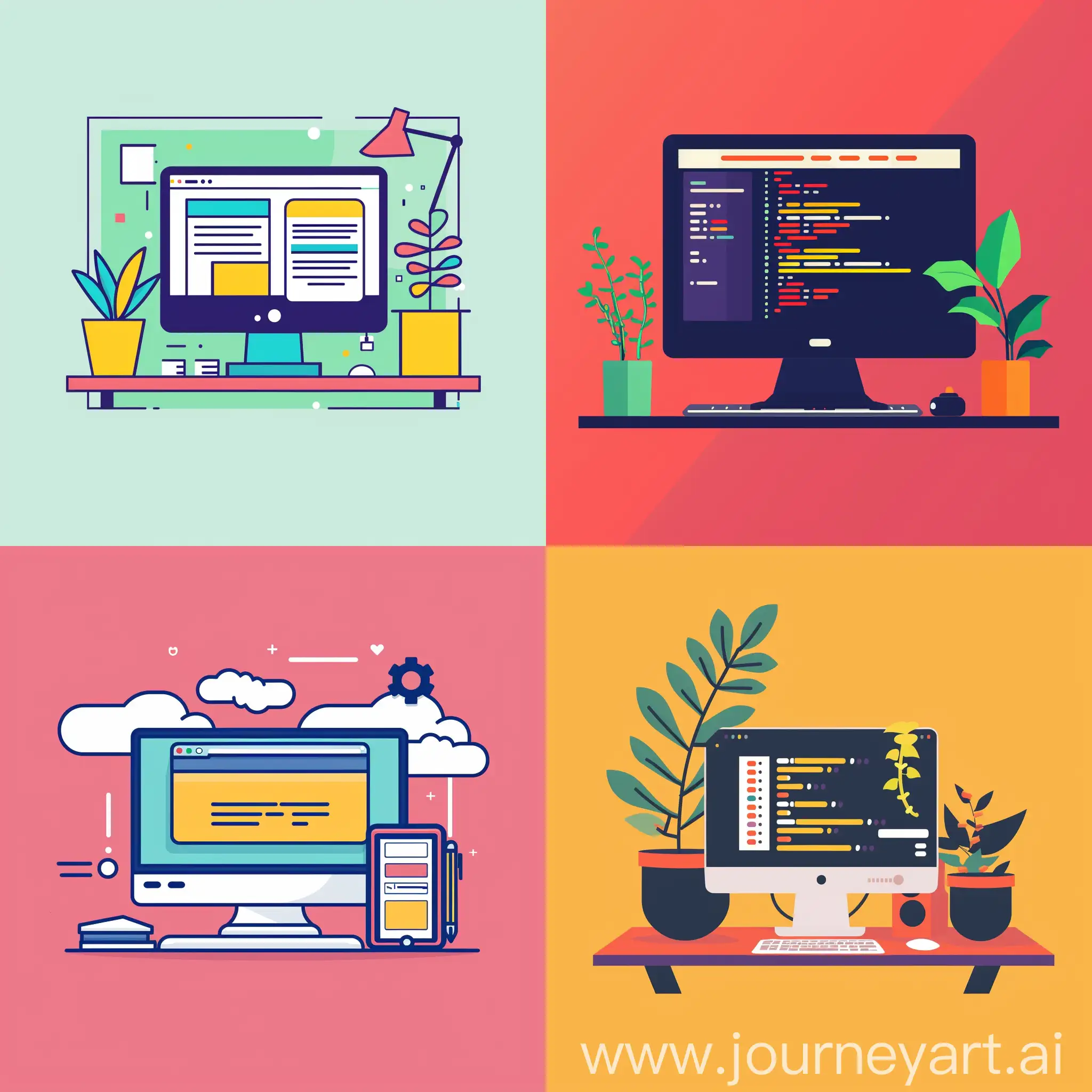 illustration a minimal graphic image about "Free Web Development Courses" with a plain color background