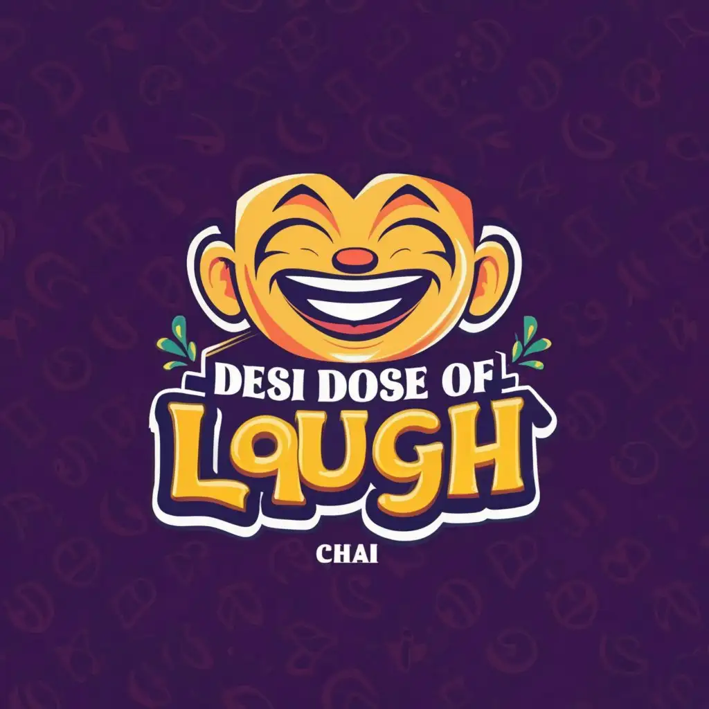 a logo design,with the text "Desi Dose Of Laugh", main symbol:Incorporate elements like a traditional Indian teacup (chai glass) or a stylized laughing face to symbolize humor.,Moderate,be used in Entertainment industry,clear background
