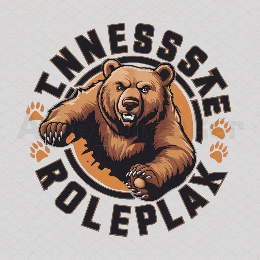 a logo design,with the text "Tennessee State Roleplay", main symbol:2d grizzly bear ripping through the background in the middle of a circle that has "Tennessee State Roleplay" in the circle. ,complex,be used in Others industry,clear background