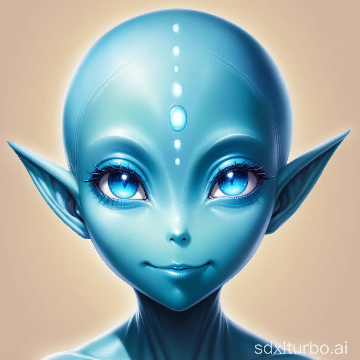 Friendly Alien face with blue skin, cae