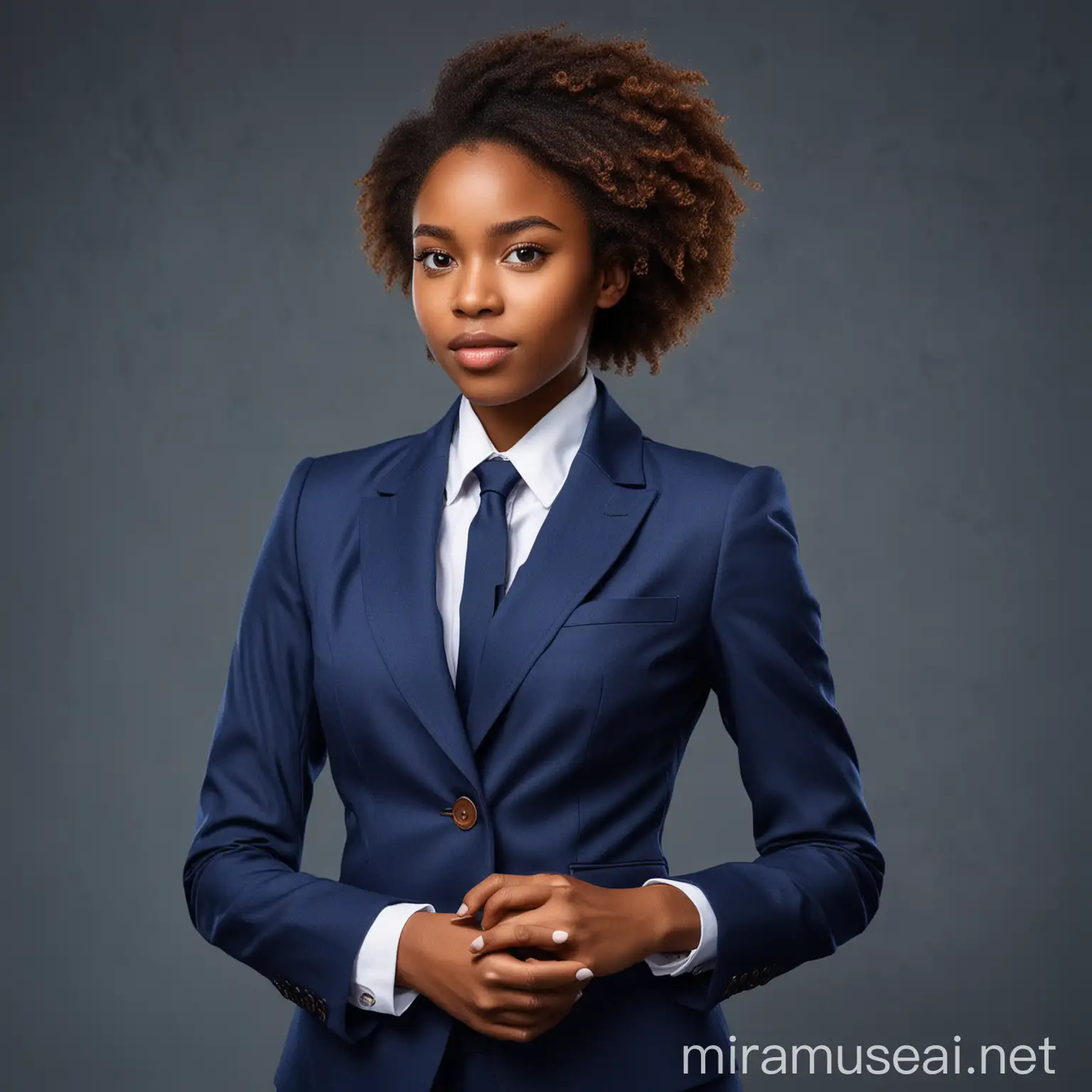 Professional African American Woman in Blue Business Attire