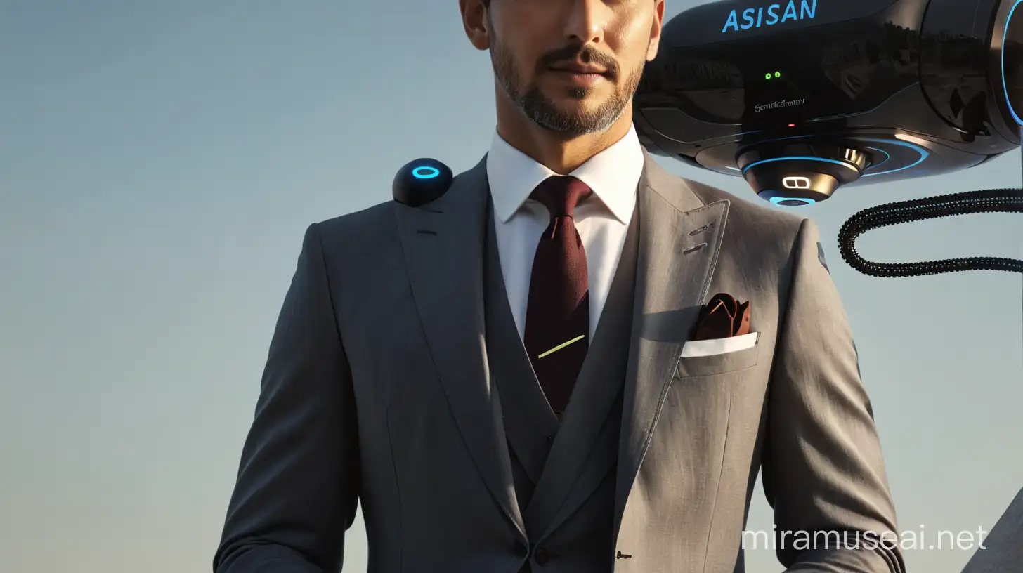 Smartly Dressed AI Assistant Serving a Gentleman