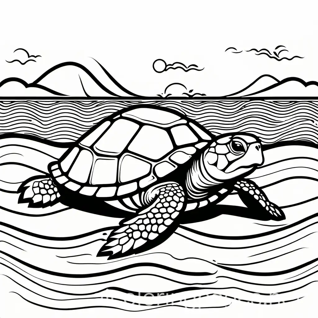Happy-Turtle-Beach-Coloring-Page-Simple-Line-Art-for-Kids