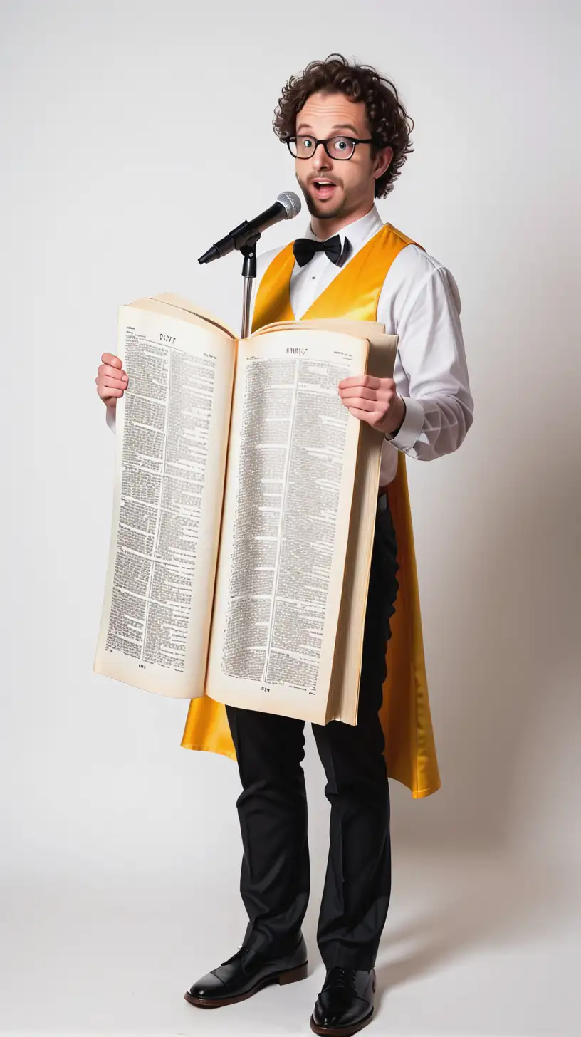Stand up comic dressed as a dictionary