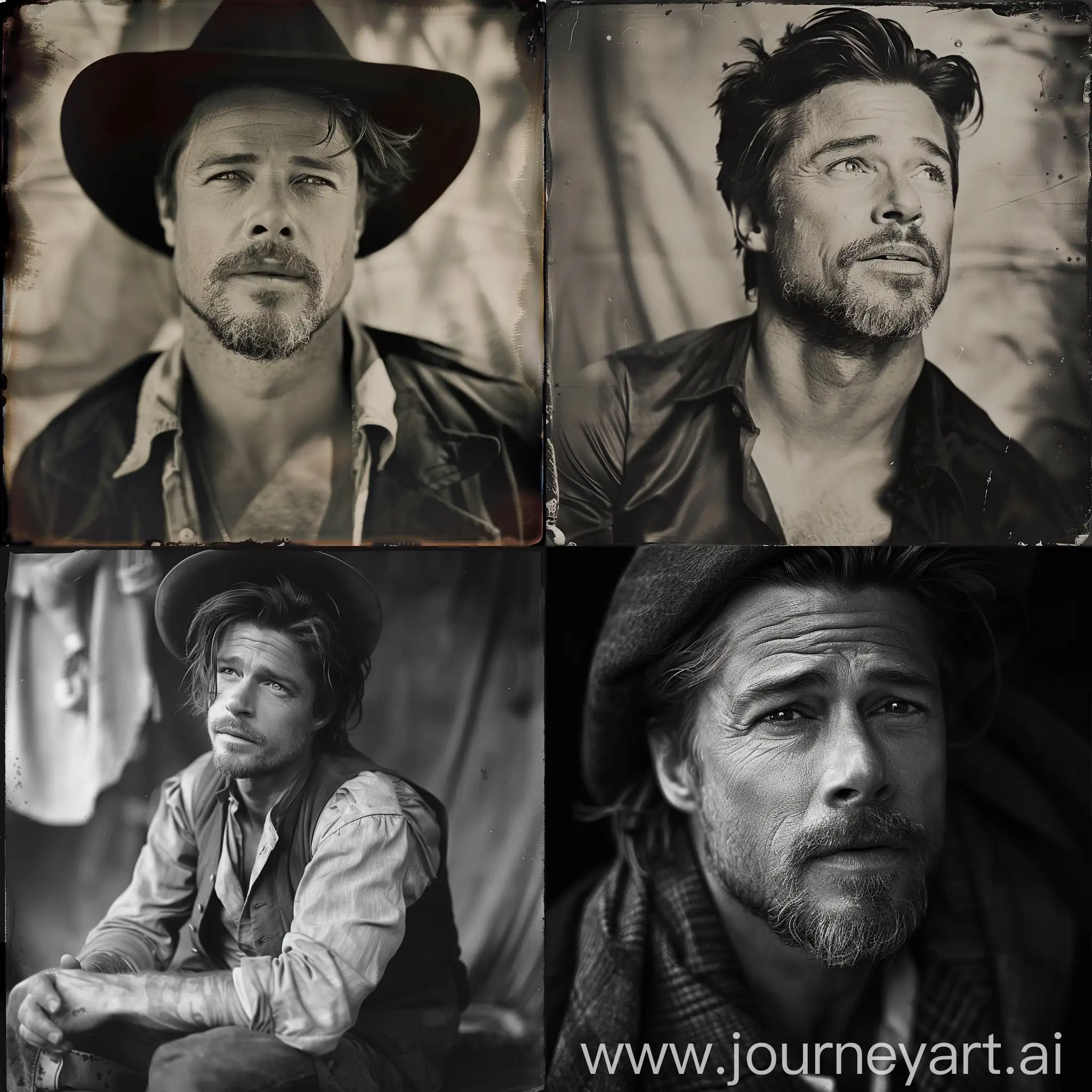 Vintage-Black-and-White-Portrait-of-Brad-Pitt-on-a-Plate-1908-Photography-Style