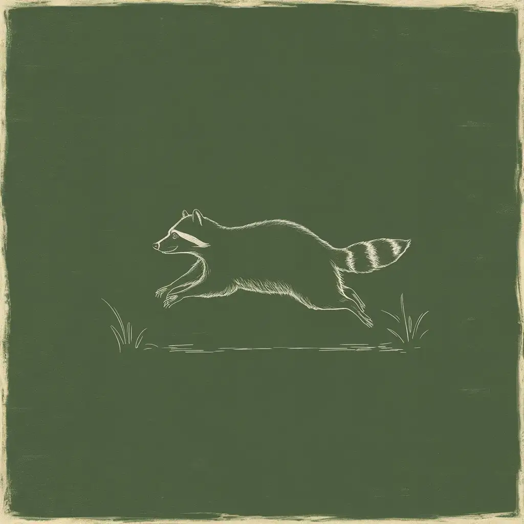 Raccoon Jumping Minimalistic Vintage Western Line Drawing