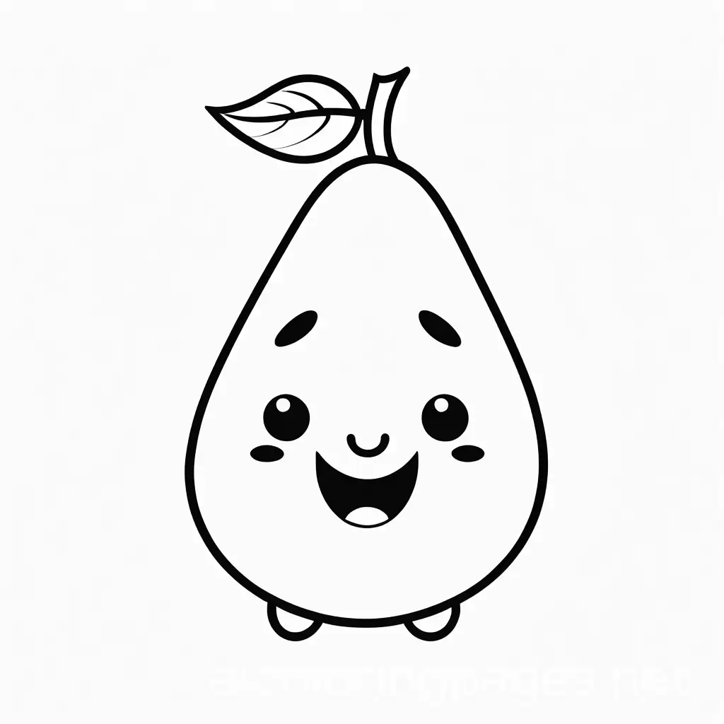 kawai themed cute Avocado: An avocado with a happy face, maybe with a little hat, Coloring Page, black and white, line art, white background, Simplicity, Ample White Space. The background of the coloring page is plain white to make it easy for young children to color within the lines. The outlines of all the subjects are easy to distinguish, making it simple for kids to color without too much difficulty, Coloring Page, black and white, line art, white background, Simplicity, Ample White Space. The background of the coloring page is plain white to make it easy for young children to color within the lines. The outlines of all the subjects are easy to distinguish, making it simple for kids to color without too much difficulty