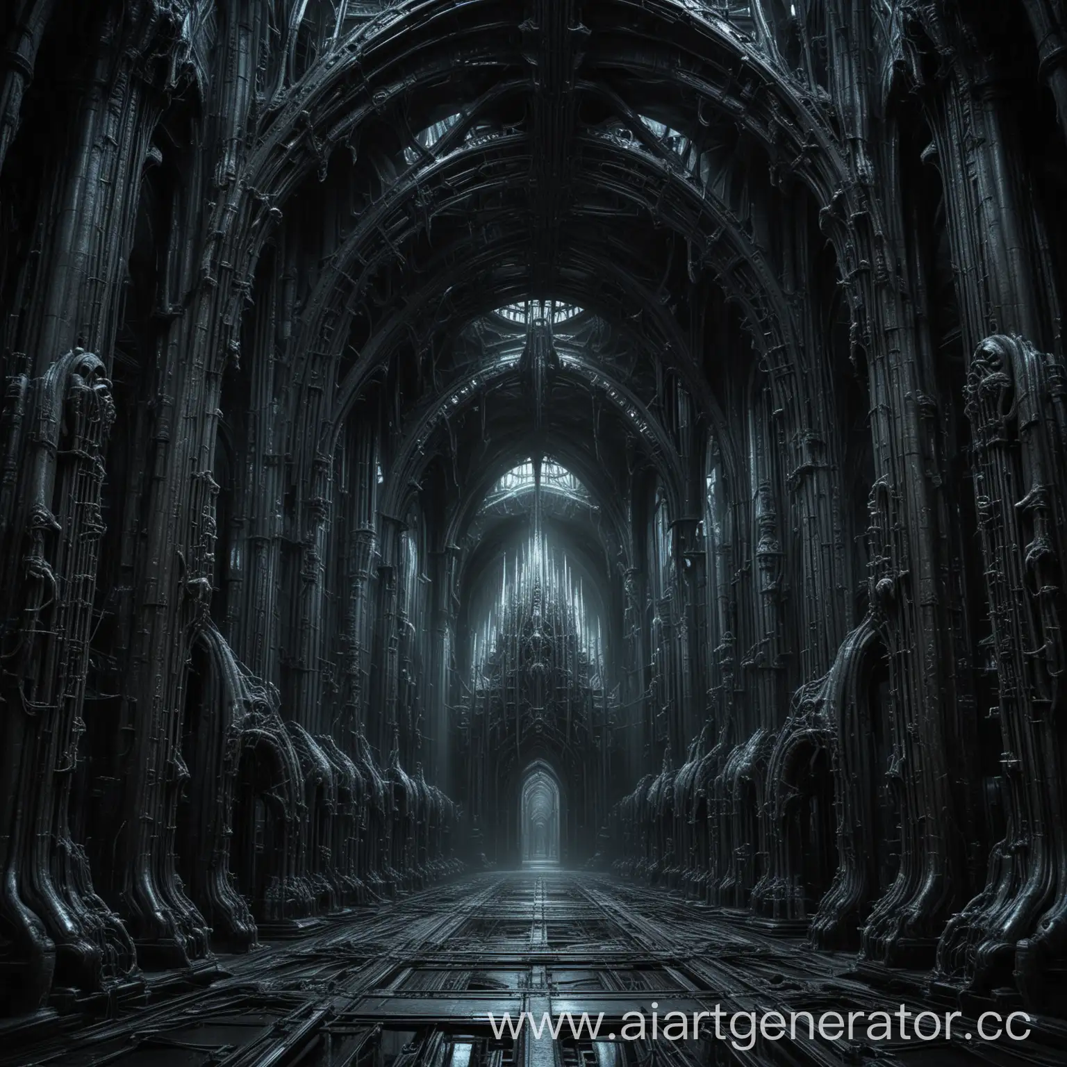 Infernal-Gothic-Cathedral-in-Giger-Style-Biomechanical-Architecture-with-Neon-Illumination