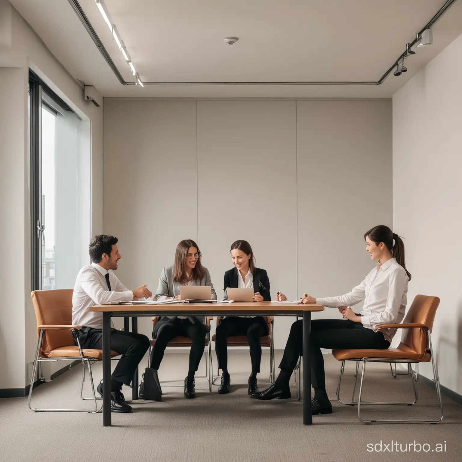 three people in meeting room