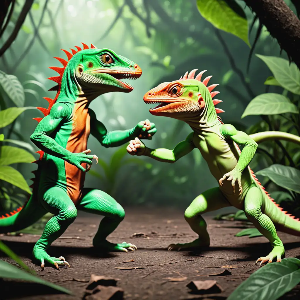 teen lizard boys fighting each other in the jungle 