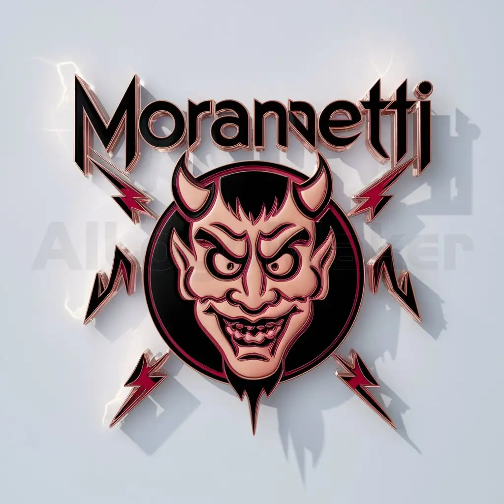a logo design,with the text "Moranetti", main symbol:Devil from hell mean in style of Disney whom are surrounded by lightning on white background,complex,be used in Entertainment industry,clear background