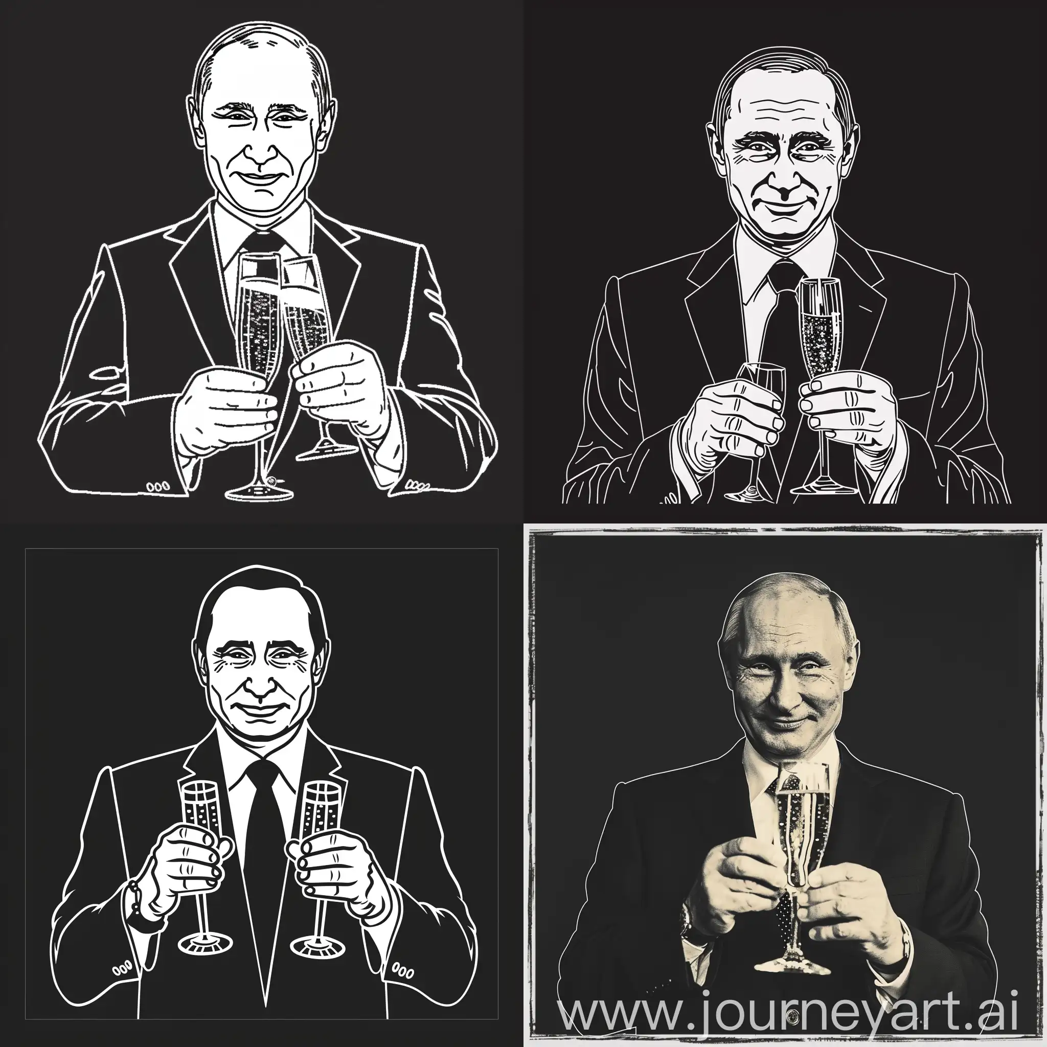 Владимир Путин Держит в руках бокал шампанского, белая обводка, стиль смайлики telegram