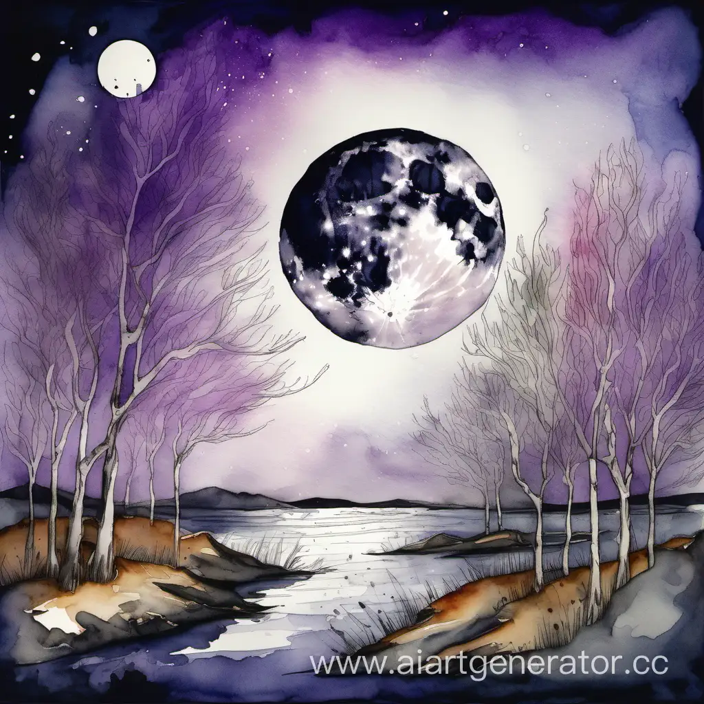 Lilac-Sky-Brushstroke-Moonlit-Night-in-Ink-and-Watercolor