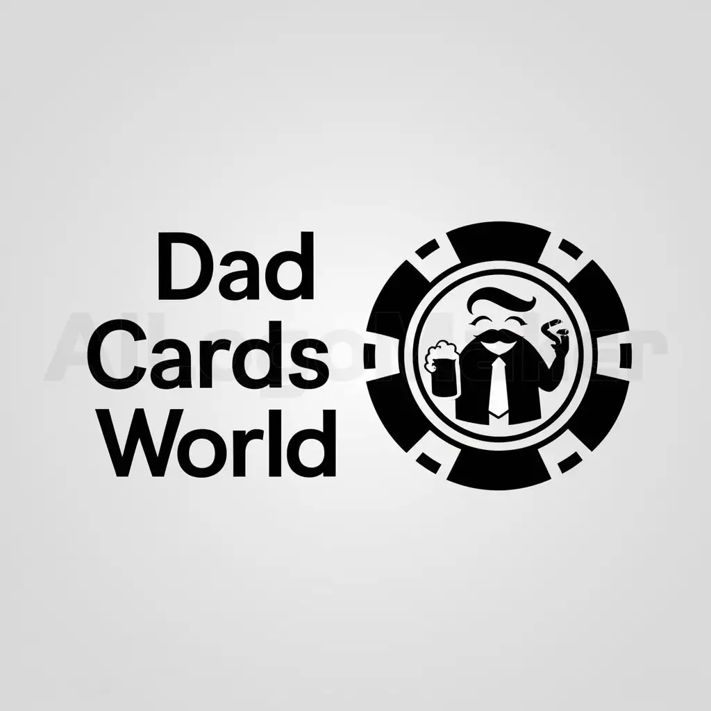 a logo design,with the text "dad cards world", main symbol:poker for dads,Minimalistic,clear background