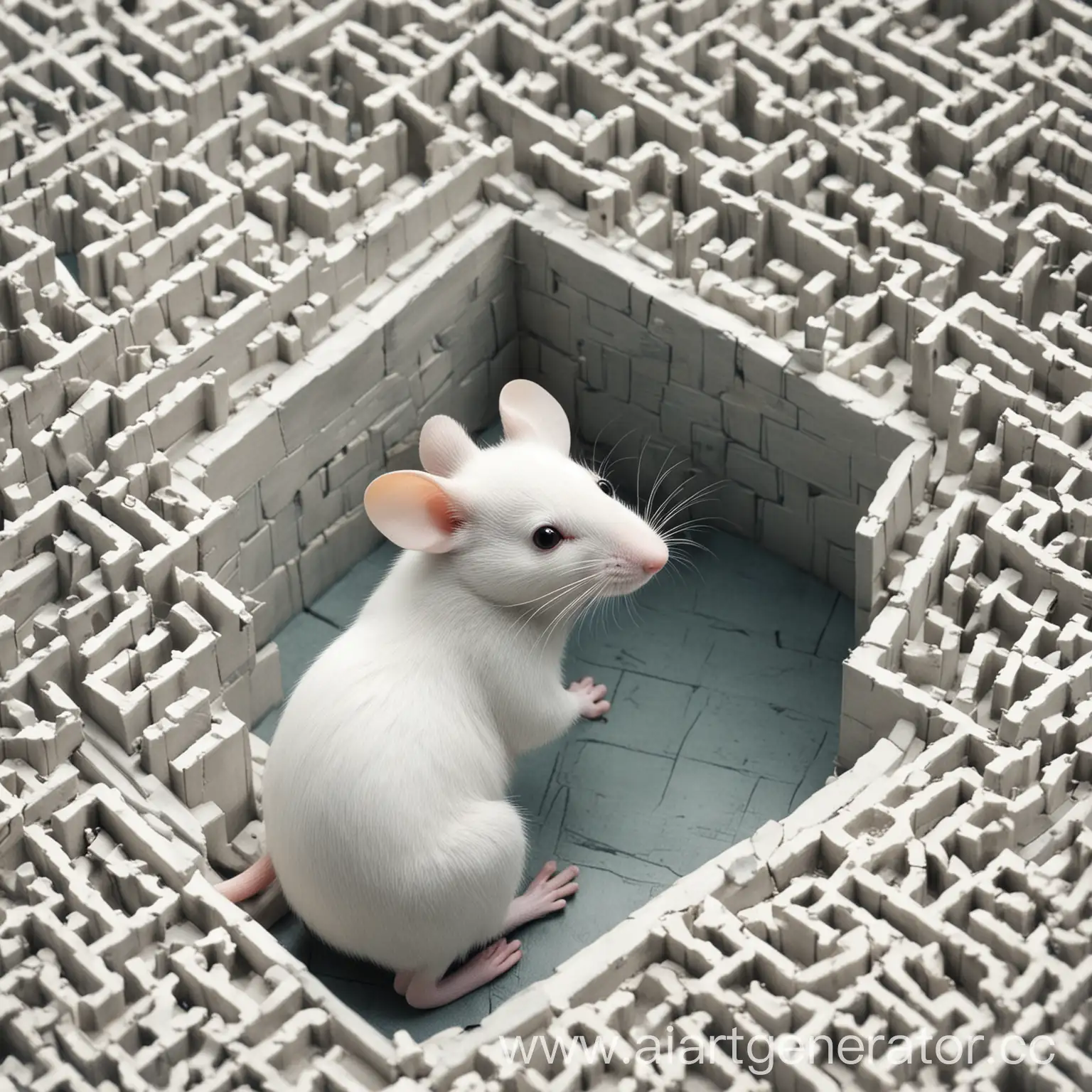 White-Mouse-Navigating-Intricate-Maze-Inside-Laboratory-Cell