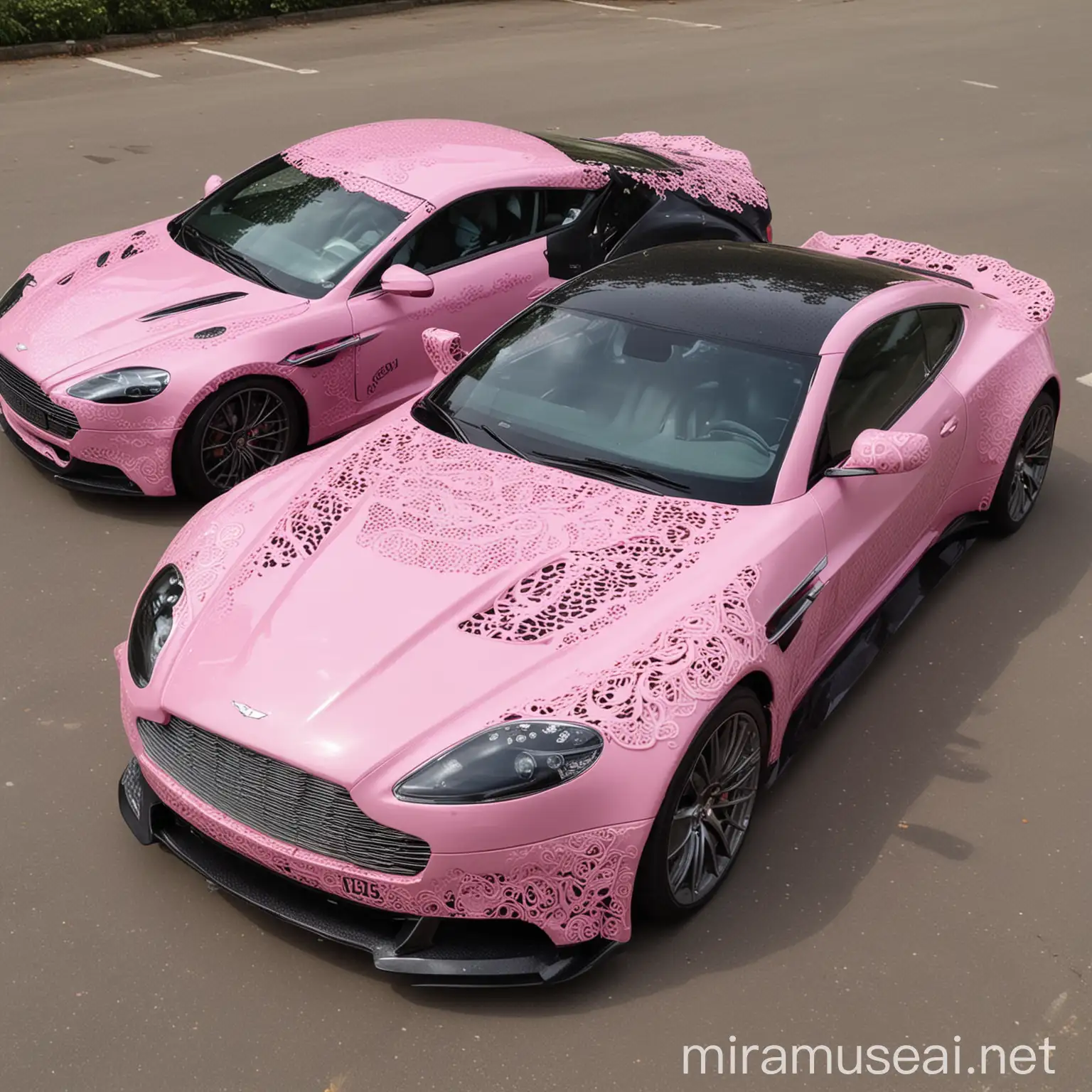 Customized Pink Aston Martin with Genius Written on Side and Lace Decals