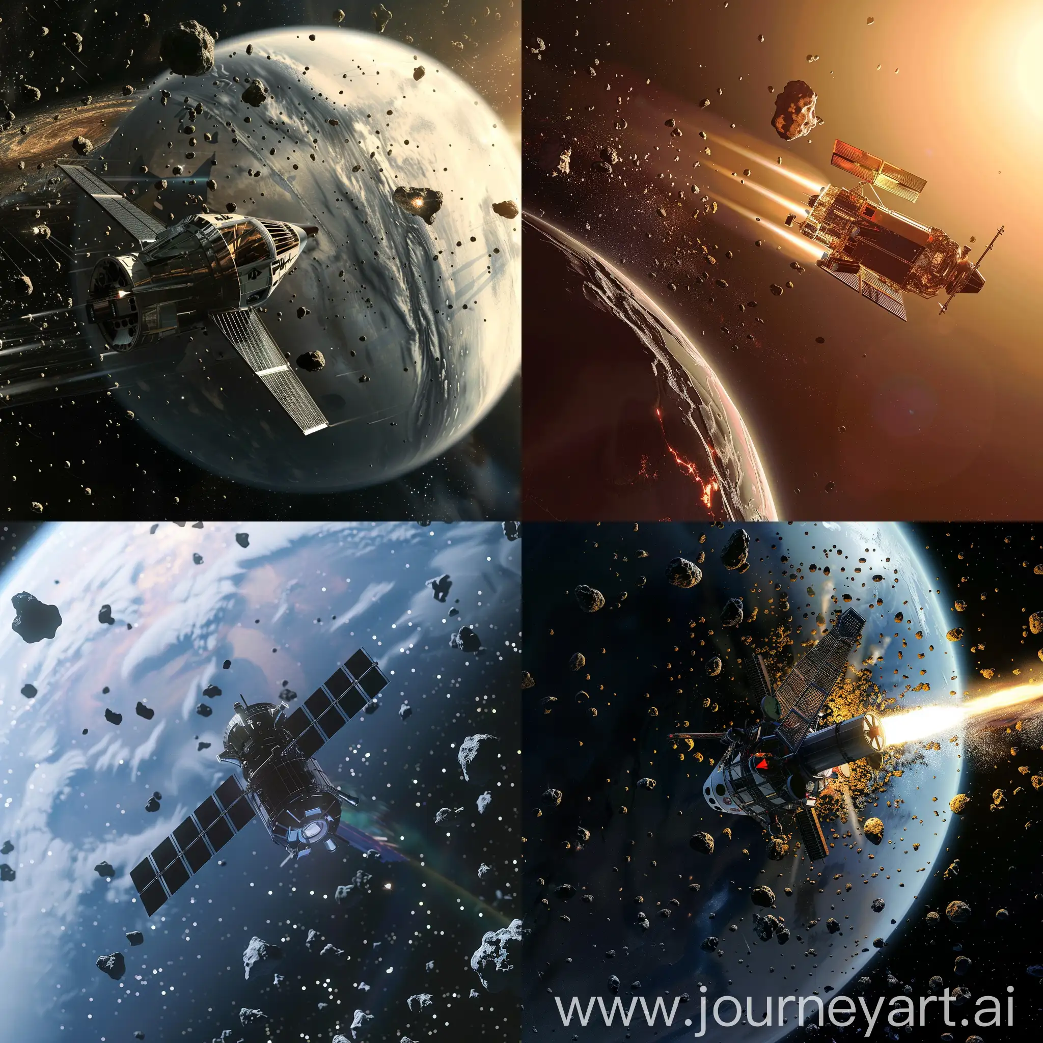 Spacecraft-Soaring-Over-AsteroidStruck-Planet