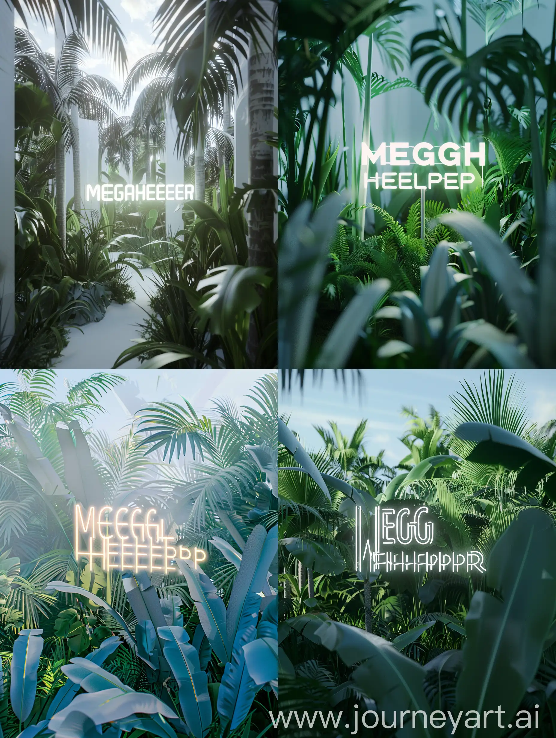 Urban-Neon-Sign-MEGAHELPER-in-Vibrant-White-with-Lush-Vegetation-Background