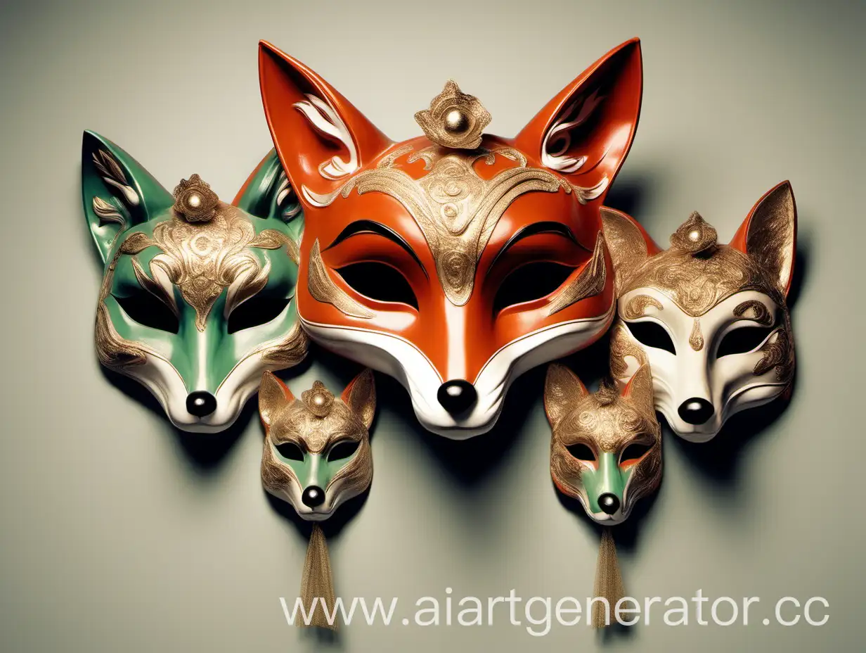 Fox-Holding-Three-Carnival-Masks