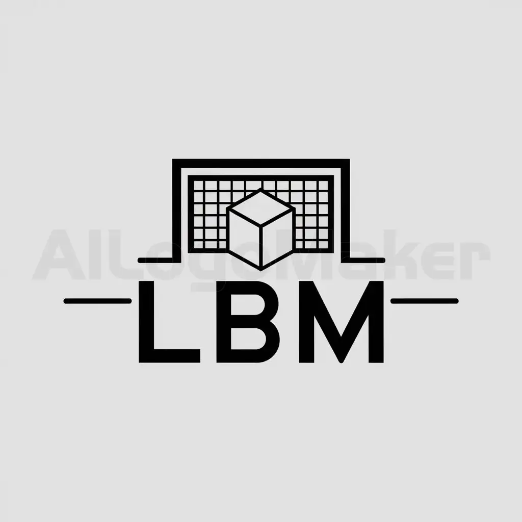 a logo design,with the text "LBM", main symbol:a soccer goal and a white cube,Minimalistic,clear background