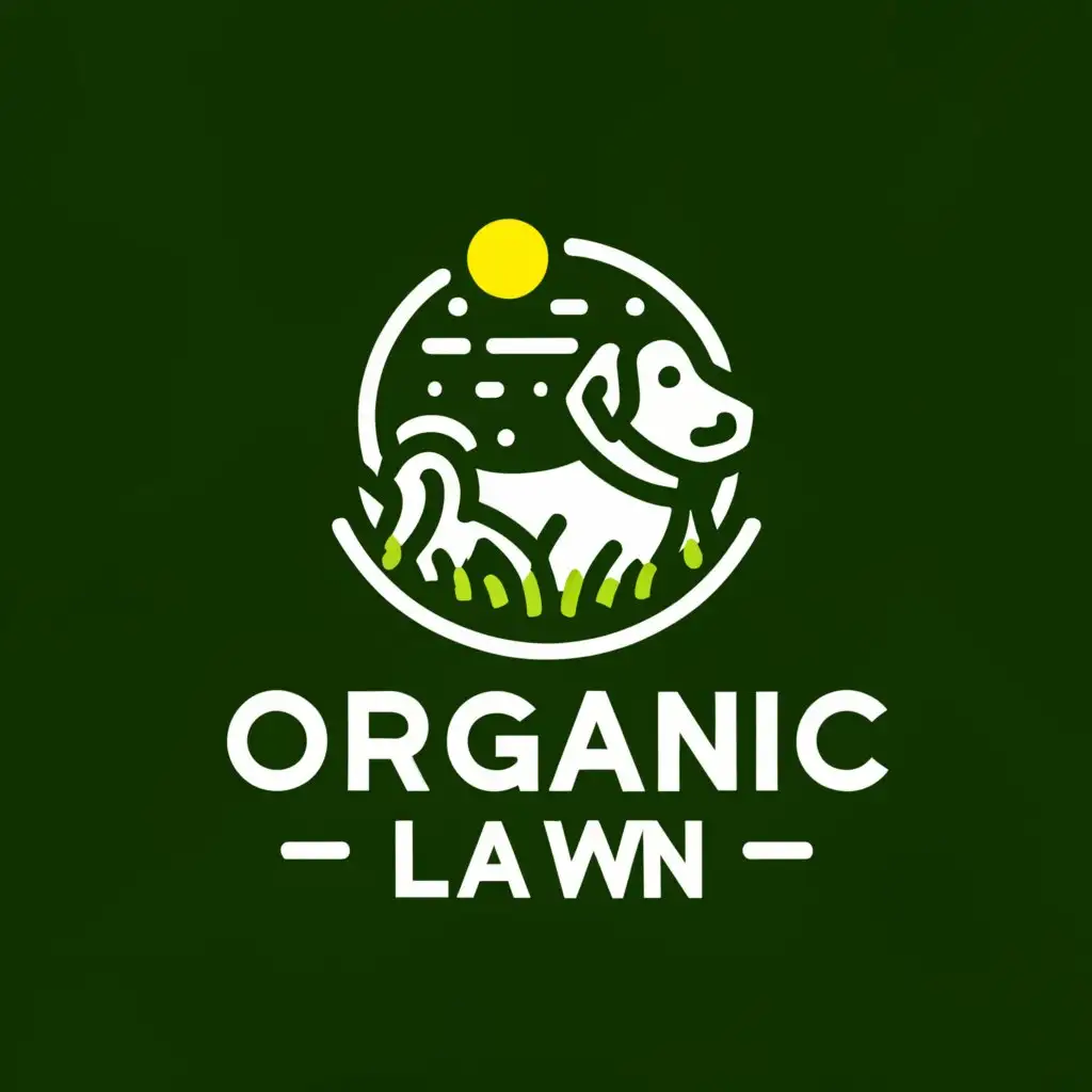 a logo design,with the text "Organic Lawn", main symbol:Dog sunbathing on the grass lawn,Minimalistic,be used in Animals Pets industry,clear background
