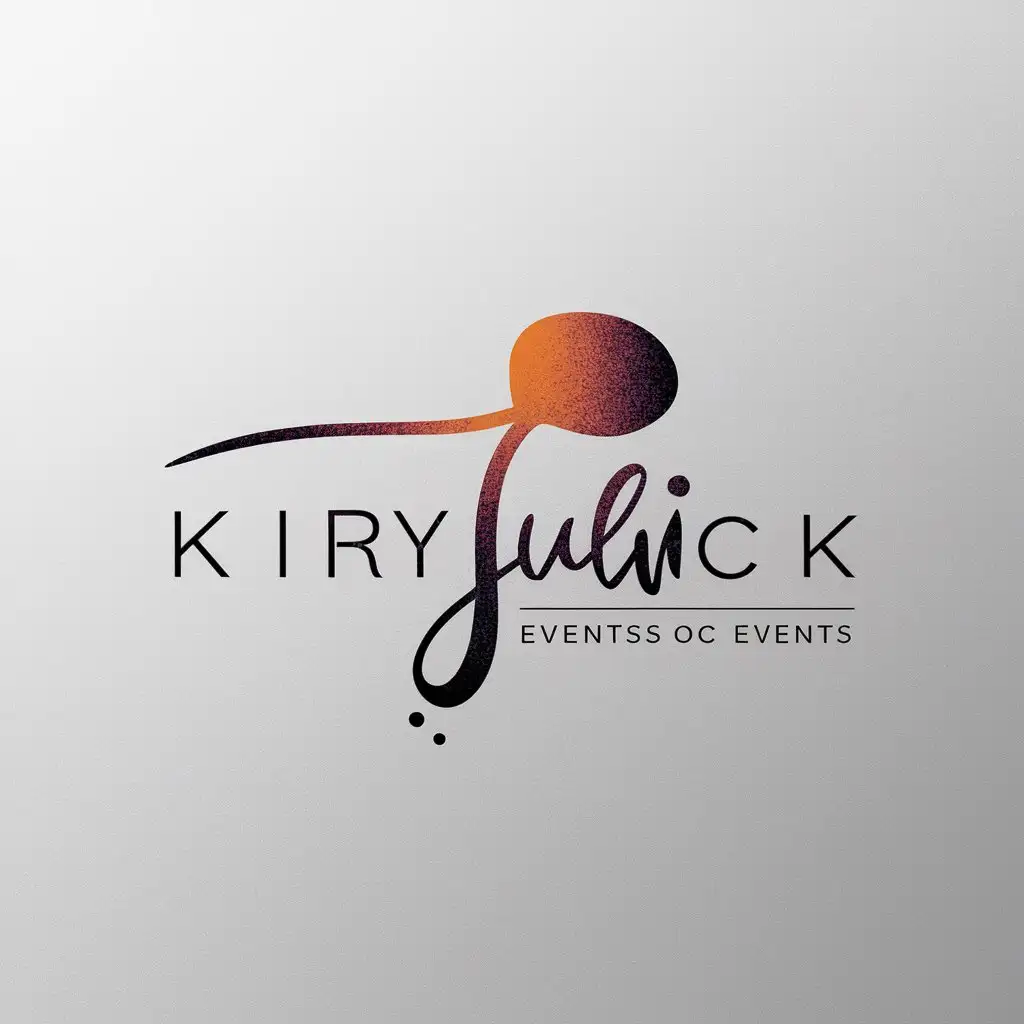 a logo design,with the text 'KIRYULNICK', main symbol:Original smooth carbonized calligraphic logo, A huge black blob, letters in the form of black ink droplets, orange-purple-black gradient, on a white background,Minimalistic,be used in Events industry,clear background