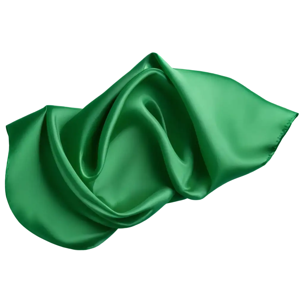 The flying green silk fabric is isolated on a transparent background