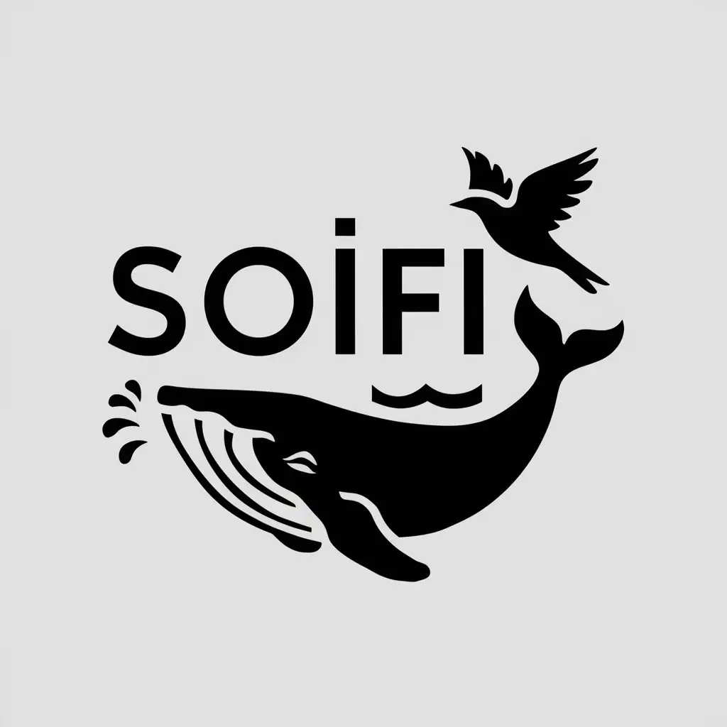 a logo design,with the text "soifi", main symbol:whale, bird,Moderate,clear background