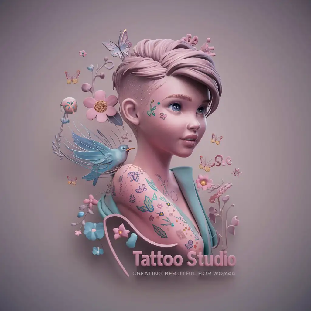 Татуняшечная, логотип, название, татуировки женские, 3d, нежные цвета