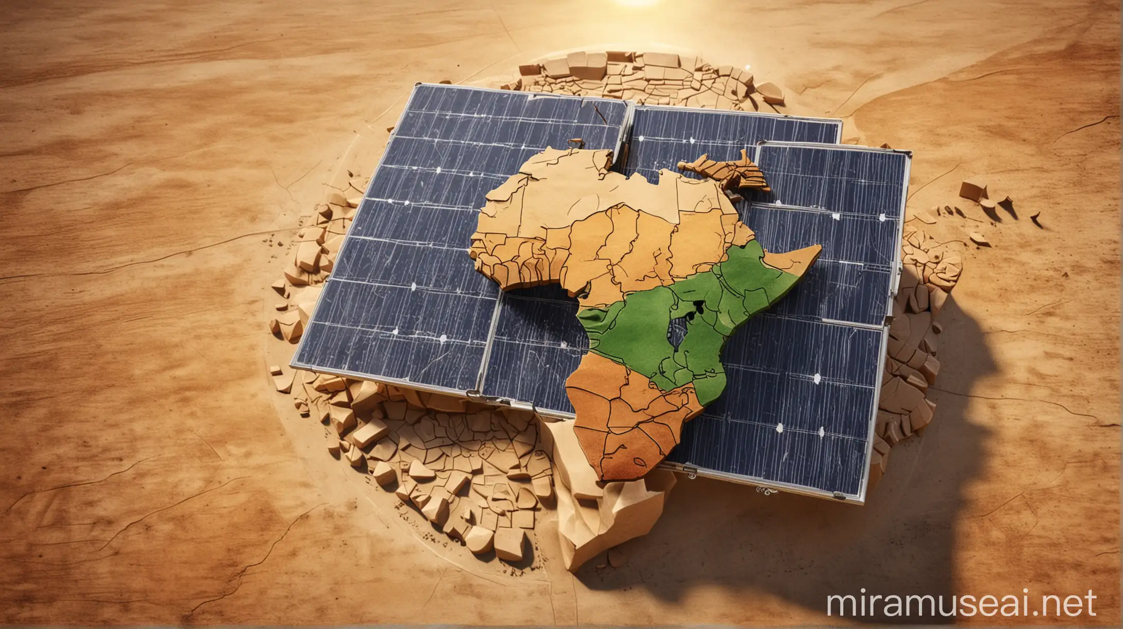 Un logo avec la carte d'afrique comme element de base et un panneau solaire