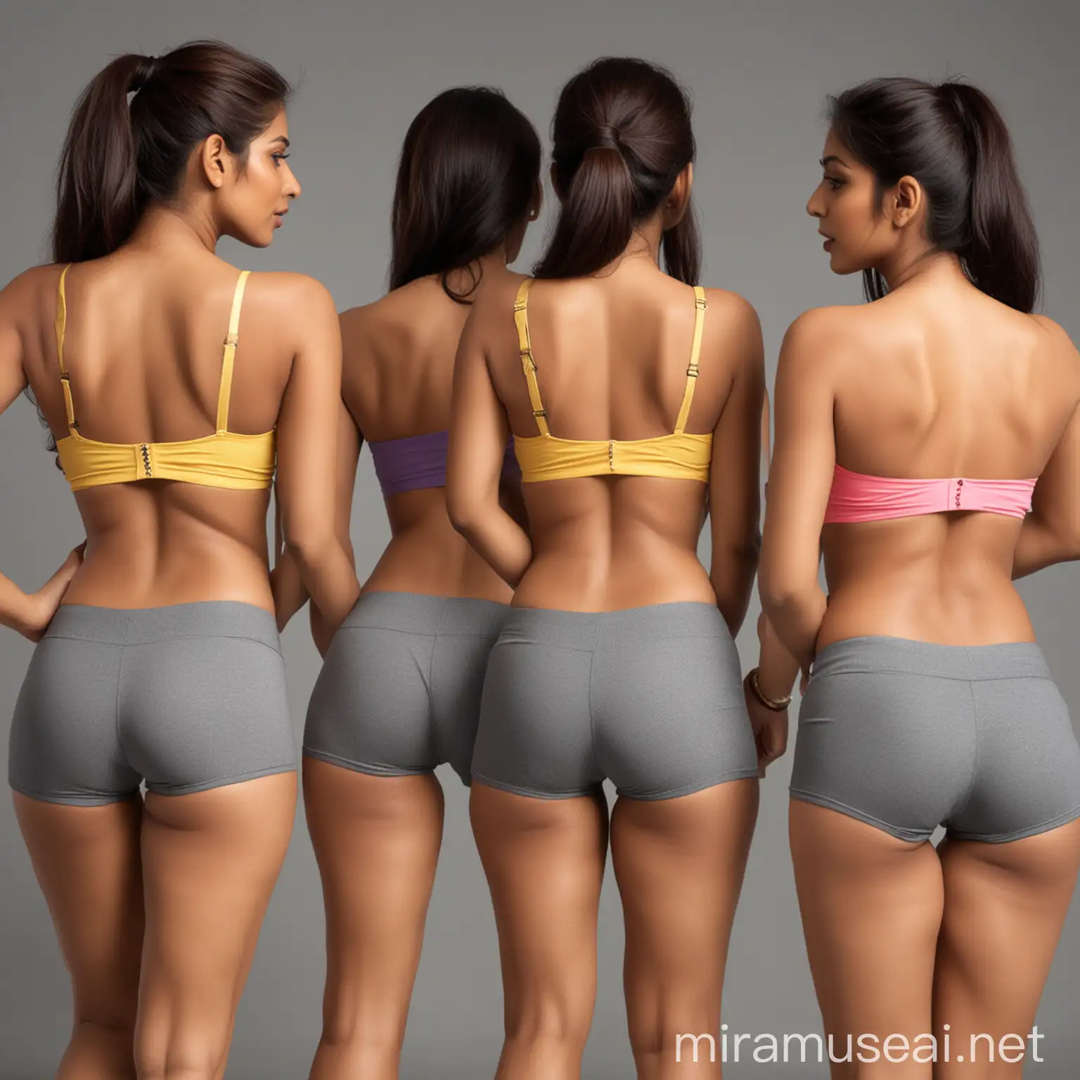 facing back group of sexy indian girls wearing cotton cycling  shorts