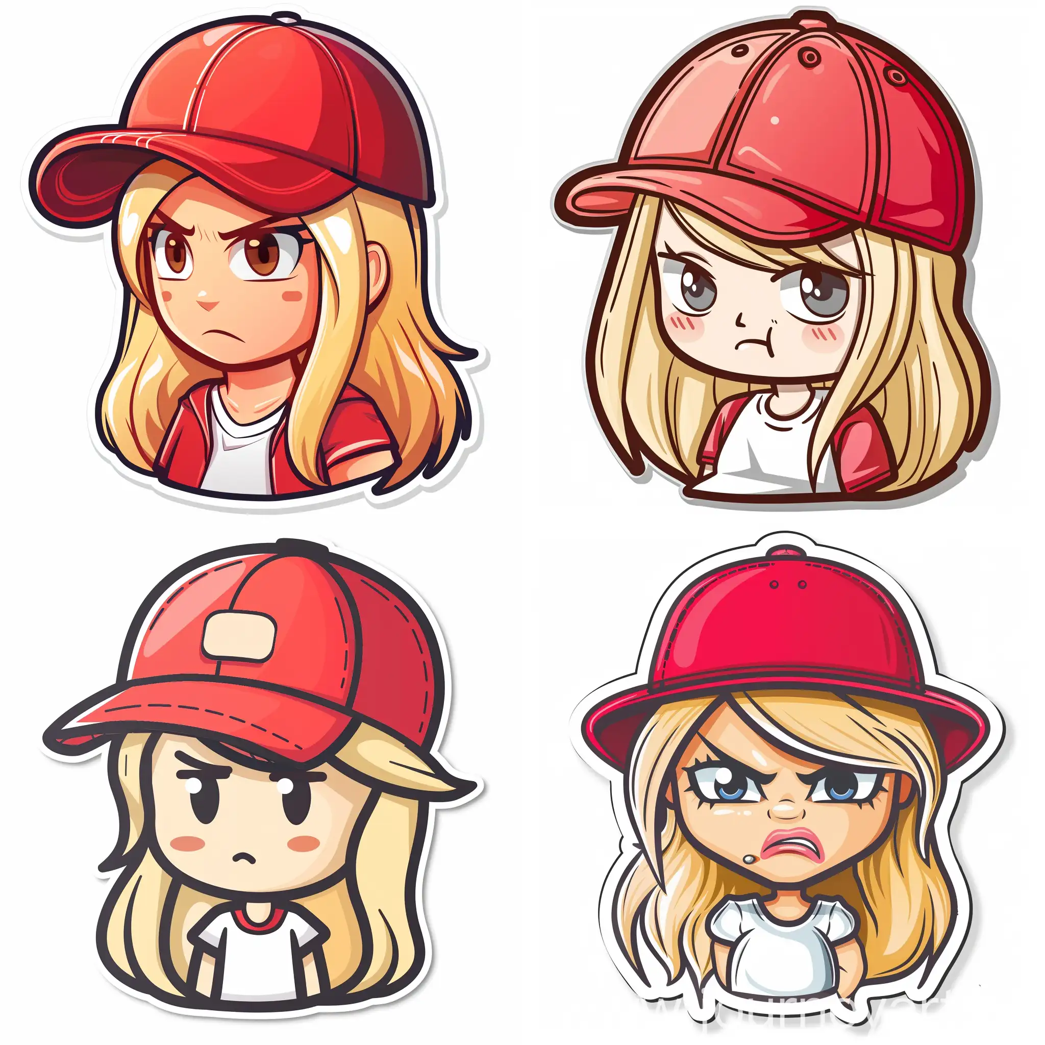 Wearing a red baseball cap blonde girl sticker European and American style personal design application icon UI interface (happy, angry, sad and excited) brand cute style-S180