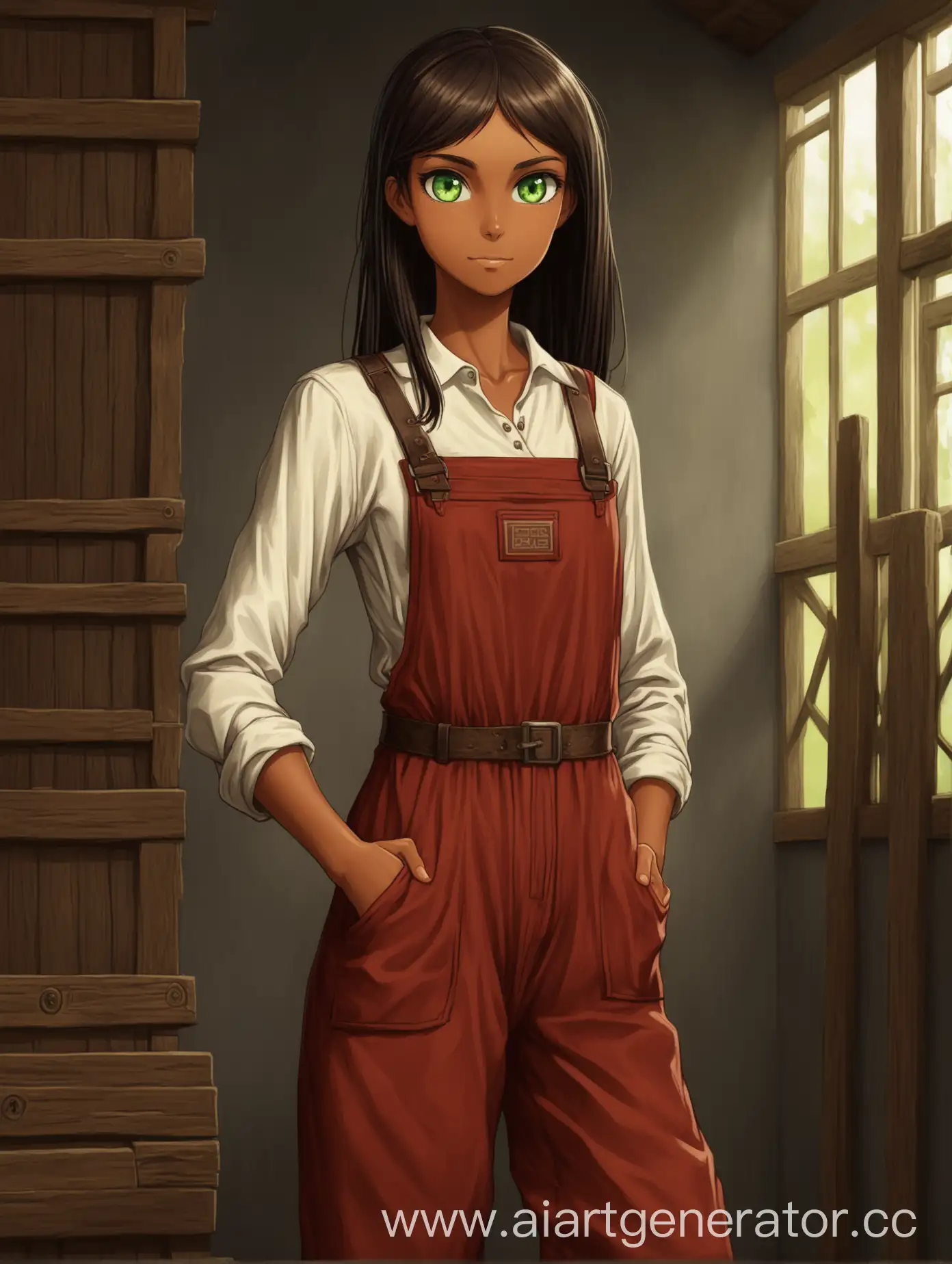 Craftswoman-with-Tanned-Skin-Dark-Hair-and-Green-Eyes-in-Artisan-Attire