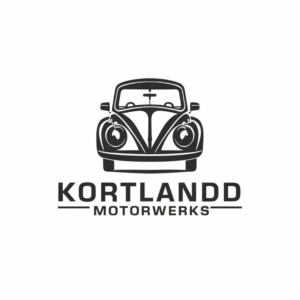 a logo design,with the text "KortlandMotorWerks", main symbol:64 VW Bug silhouette established in 2022,Minimalistic,be used in Automotive industry,clear background