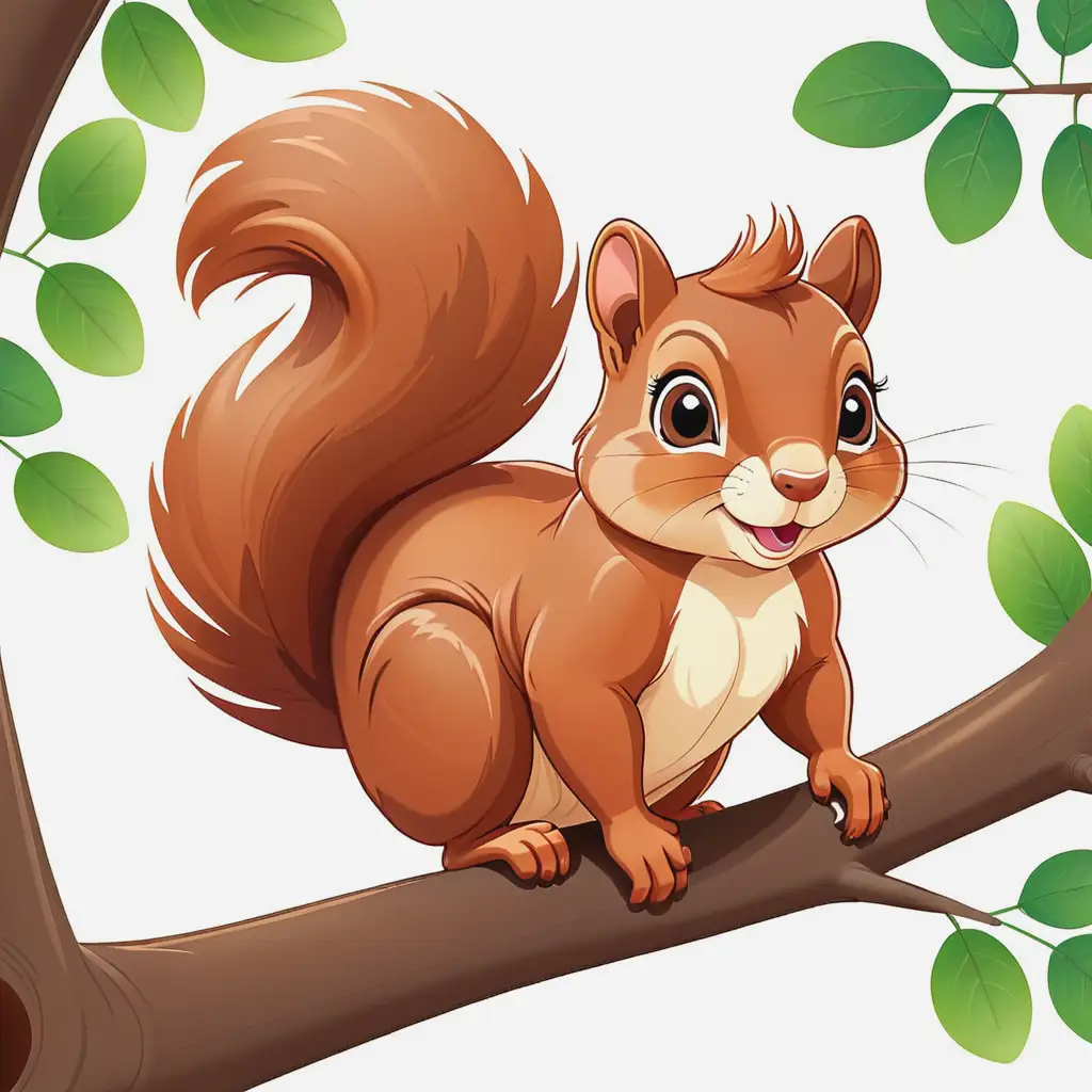 Cartoon-Squirrel-on-a-Tree-Branch-for-Coloring-Page