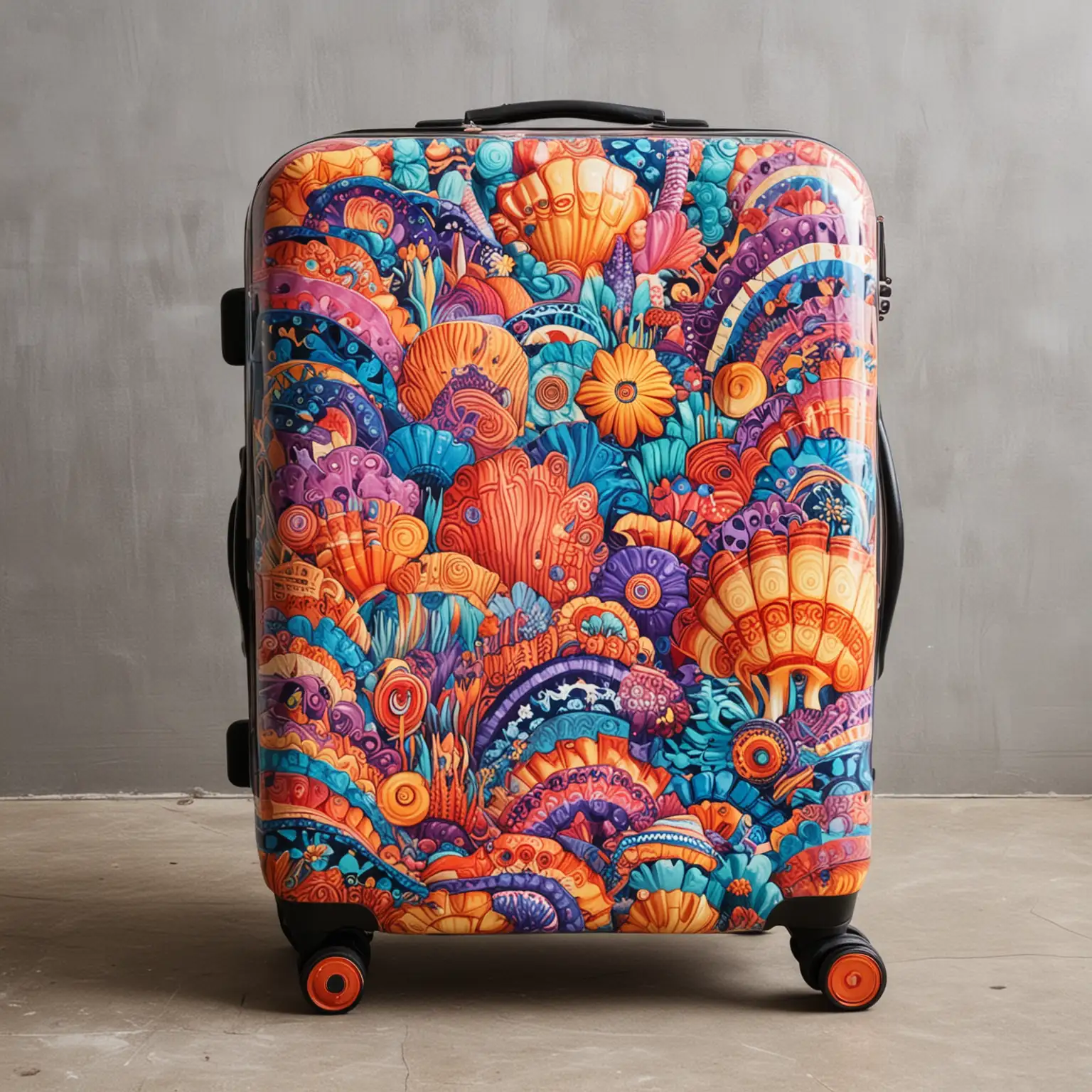 cute trippy hard shell suitcase with extra large roller wheels that are built into the side of the suitcase