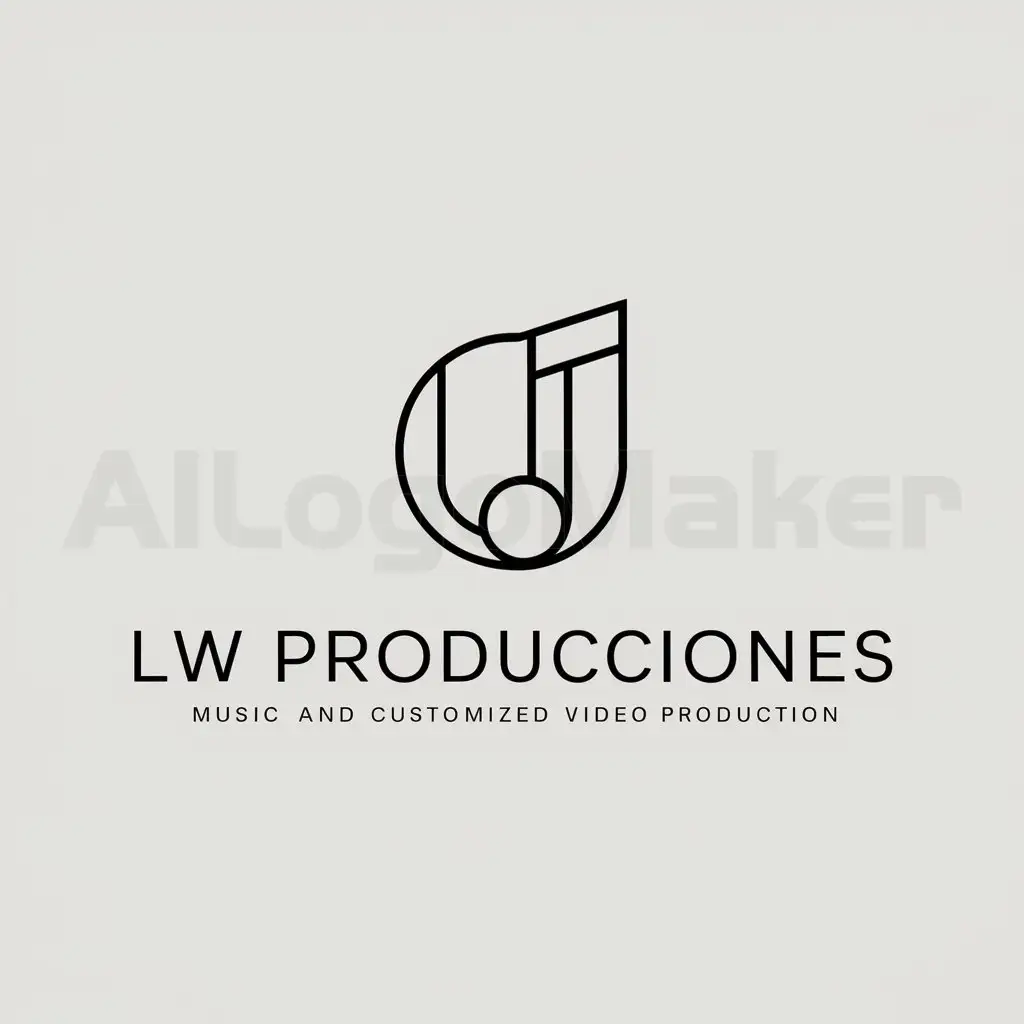 a logo design,with the text "Lw Producciones", main symbol:related to music and recording of customized videos,Minimalistic,be used in Others industry,clear background