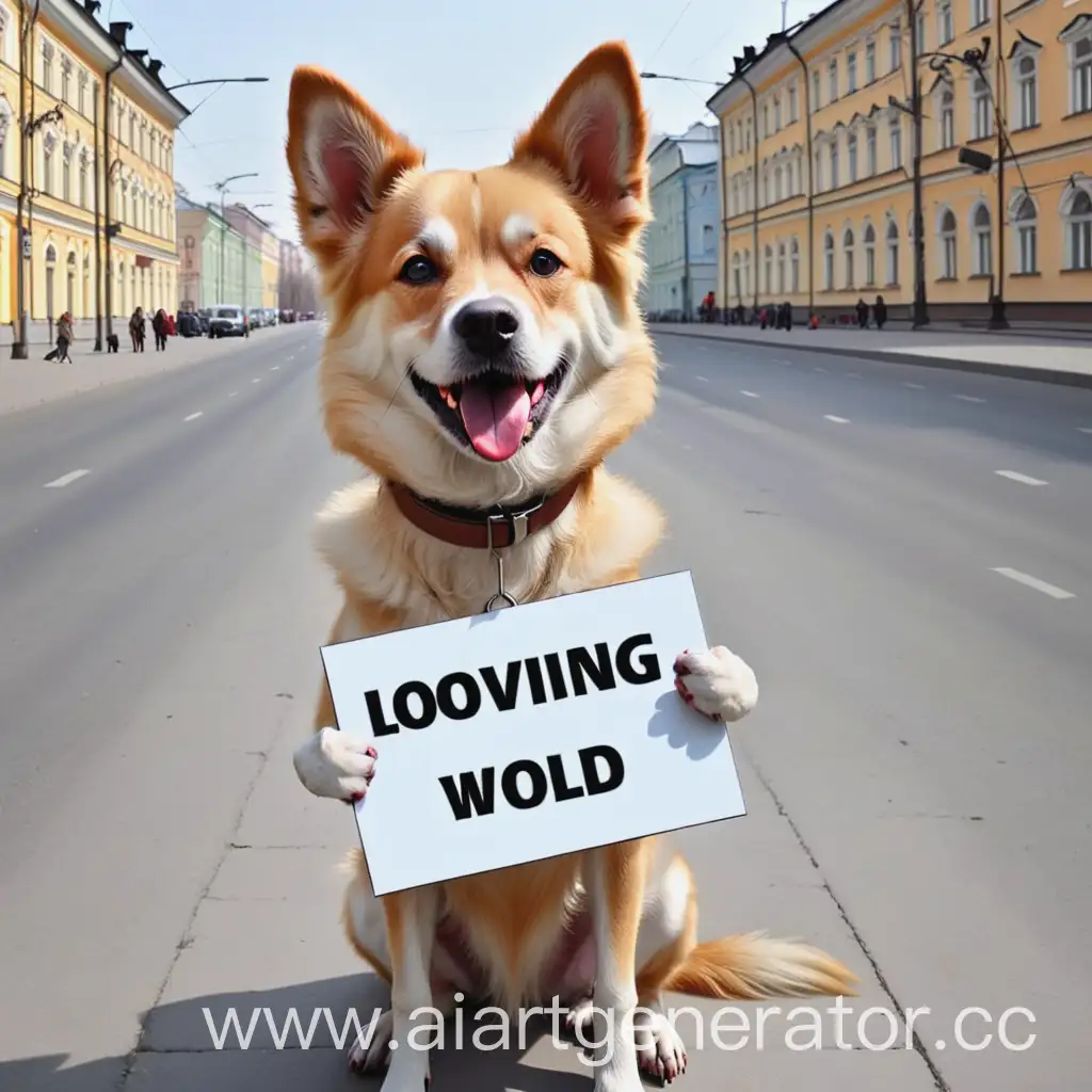 Собака с надписью люблю мир на русском языке 