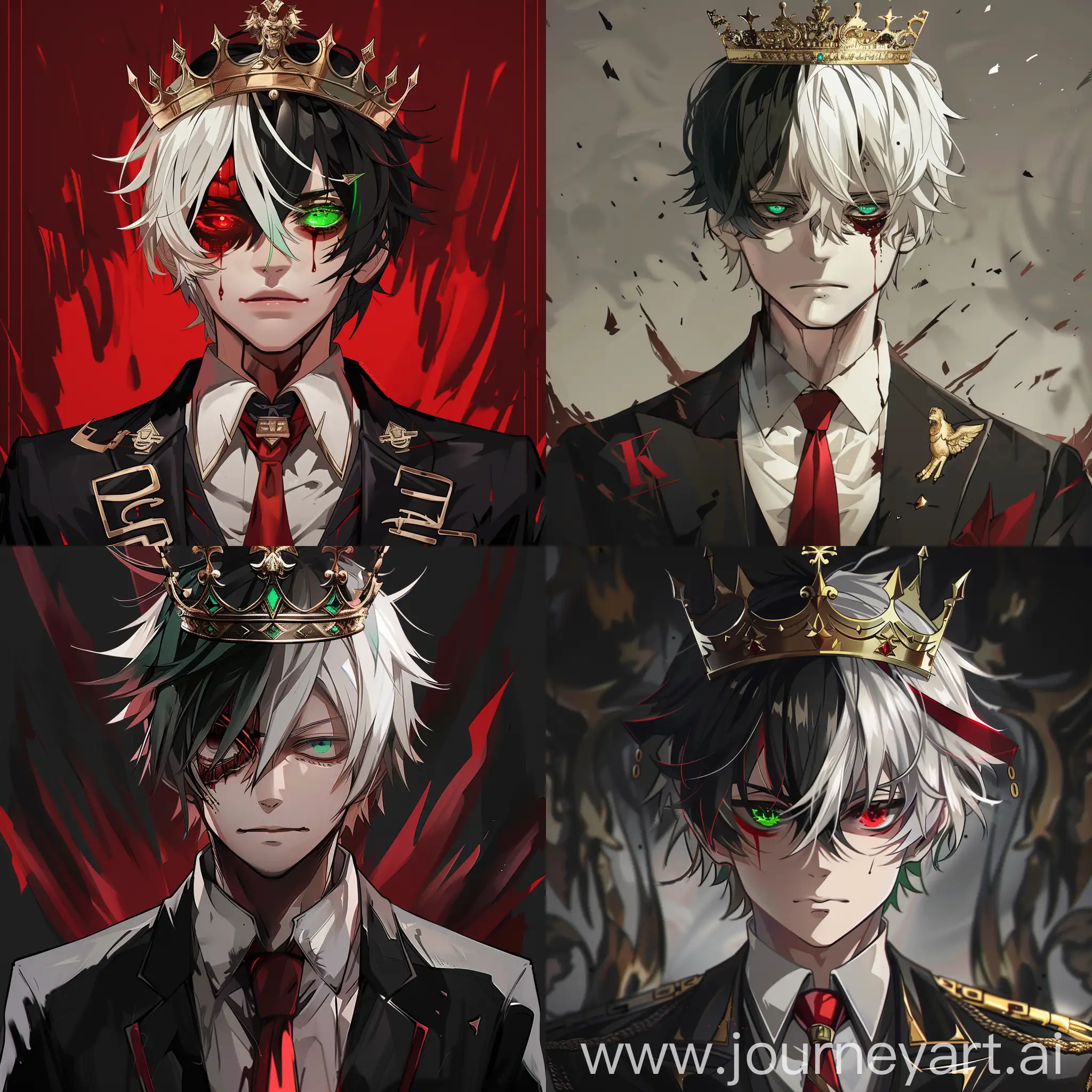 Anime-King-with-White-and-Black-Hair-Black-Suit-Red-Tie-and-DualColored-Eyes